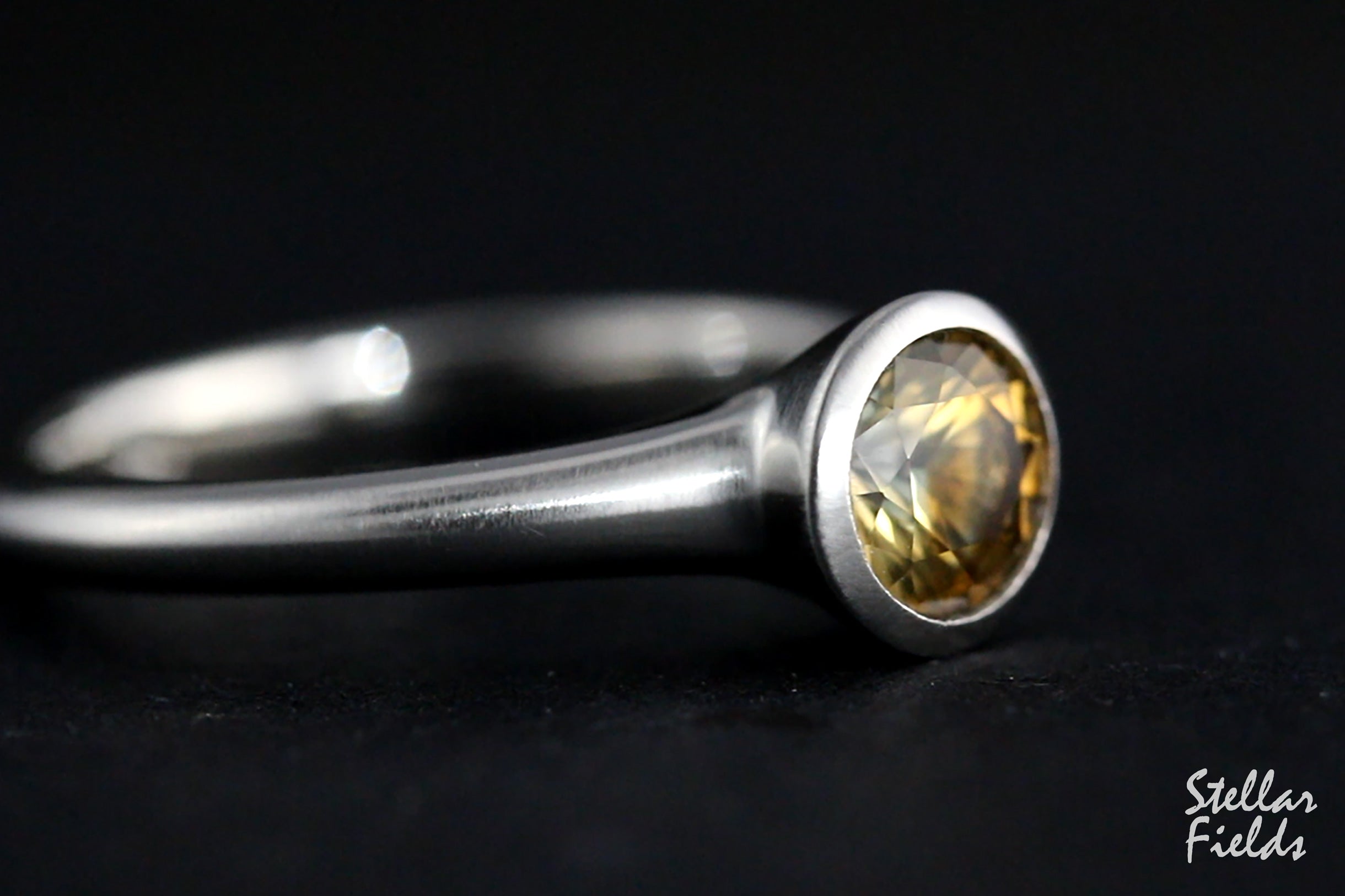 Golden Brown Yellow Montana Sapphire Bezel Engagement Ring - Modern Minimalist Wedding Band for Women - Perfect for Proposals, Anniversaries & Everyday Elegance