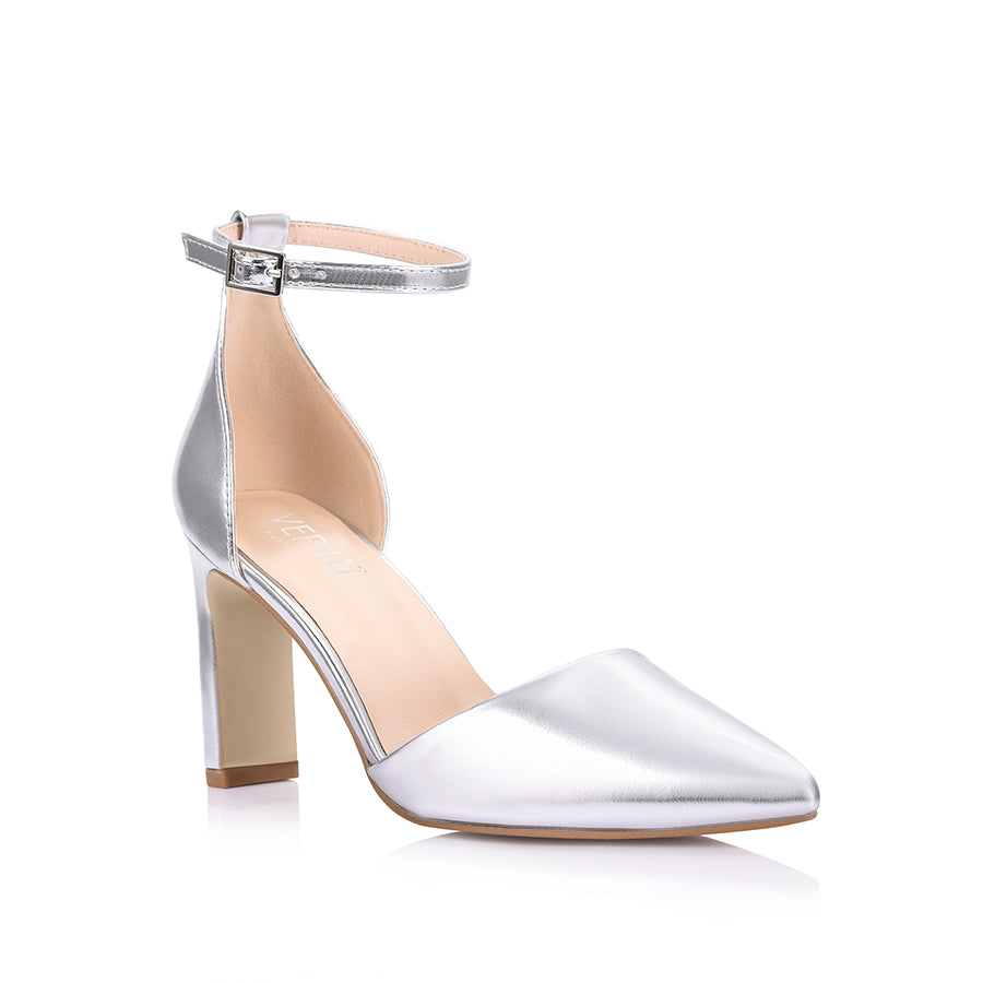Kitra Women's Closed Toe High Heels - Silver Dress Pumps for Party, Wedding & Formal Occasions