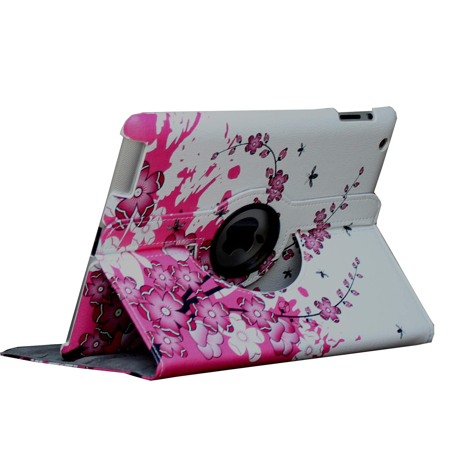 Magnetic Rotating Stand Smart Cover Case for iPad Air 1 (2013) - Auto Wake/Sleep Function, Compatible with iPad Air A1474 A1475 A1476 - Pink White Floral Design - Perfect for Work, Study & Travel