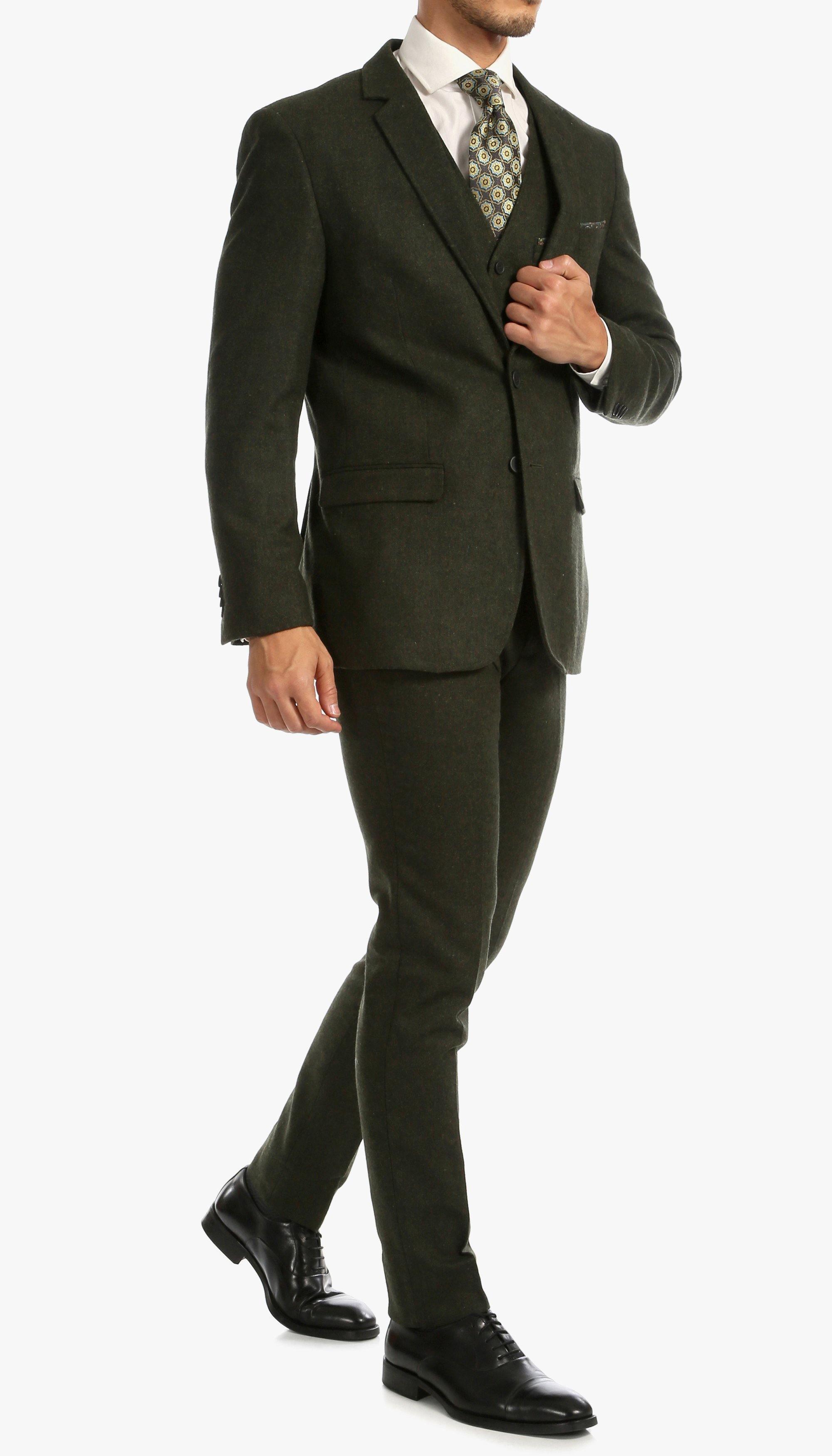 Green Tweed Men's Slim Fit 3-Piece Suit | Formal Business Attire & Wedding Outfit | Perfect for Office, Interviews & Special Occasions