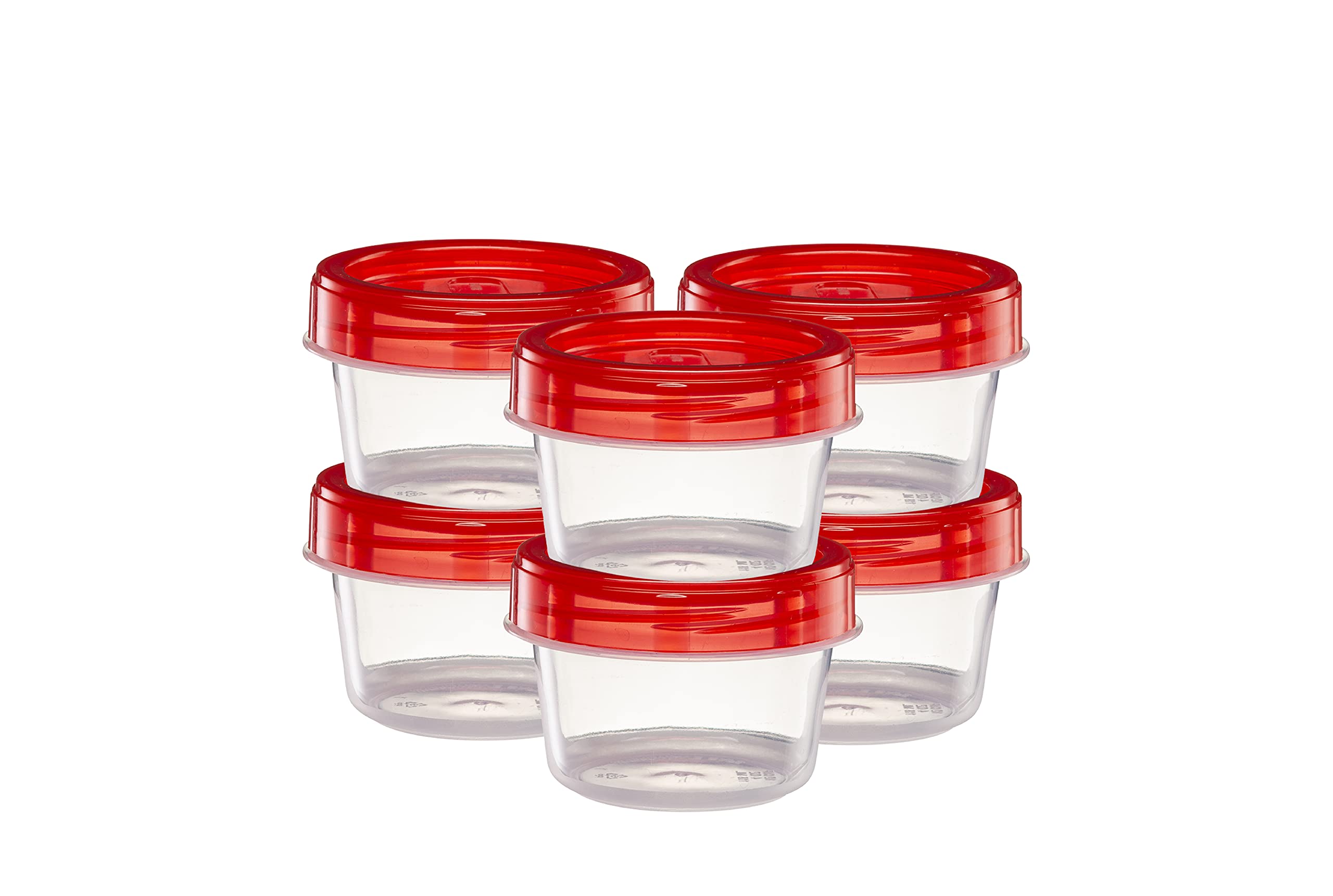20 Pack 4oz Clear Plastic Food Storage Containers with Red Twist-On Lids - Airtight Freezer Safe Containers for Meal Prep, Leftovers & Snacks