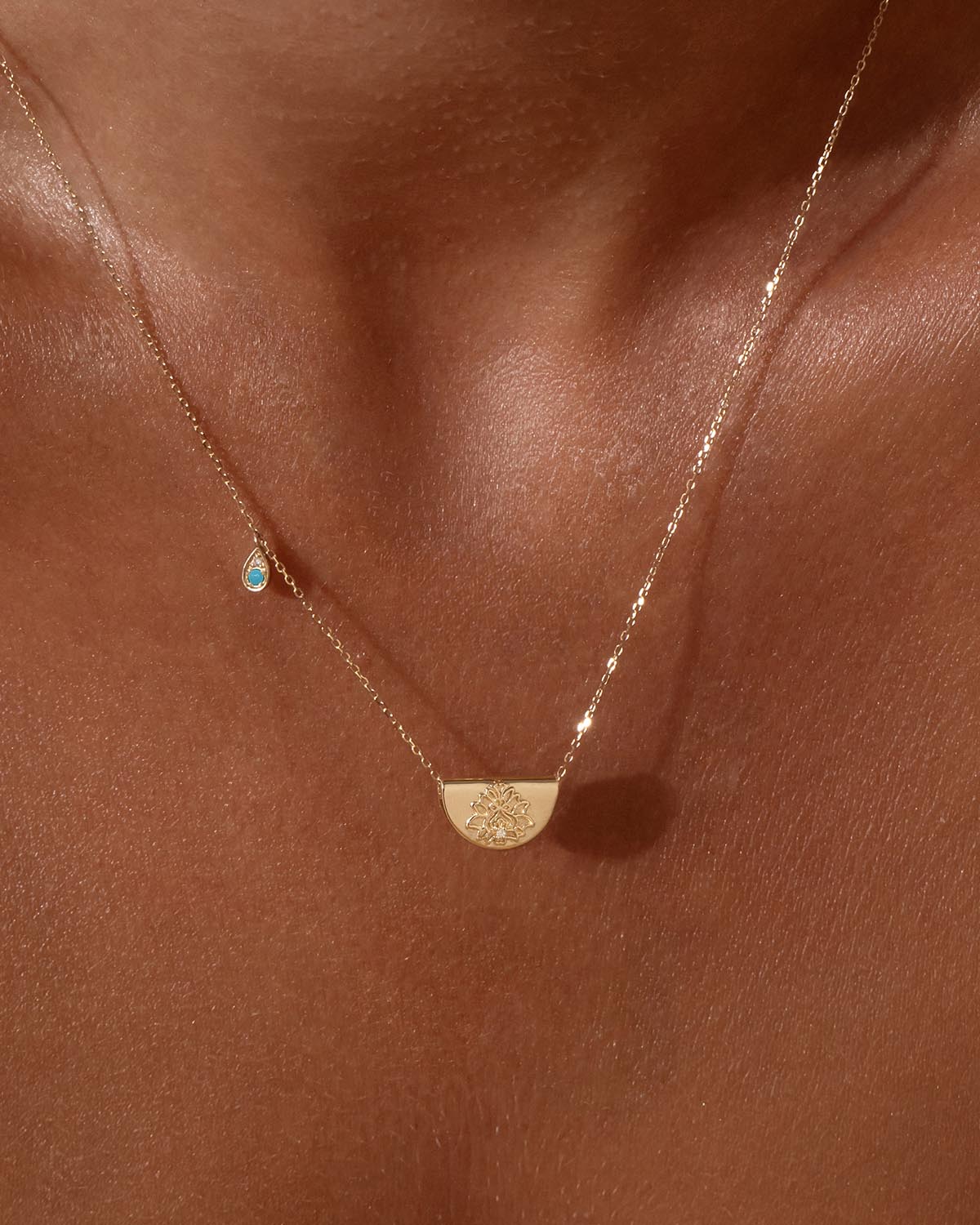 14K Solid Gold Lotus Birthstone Diamond Necklace - December Turquoise Gemstone Jewelry for Women, Perfect Gift for Birthday, Anniversary & Special Occasions