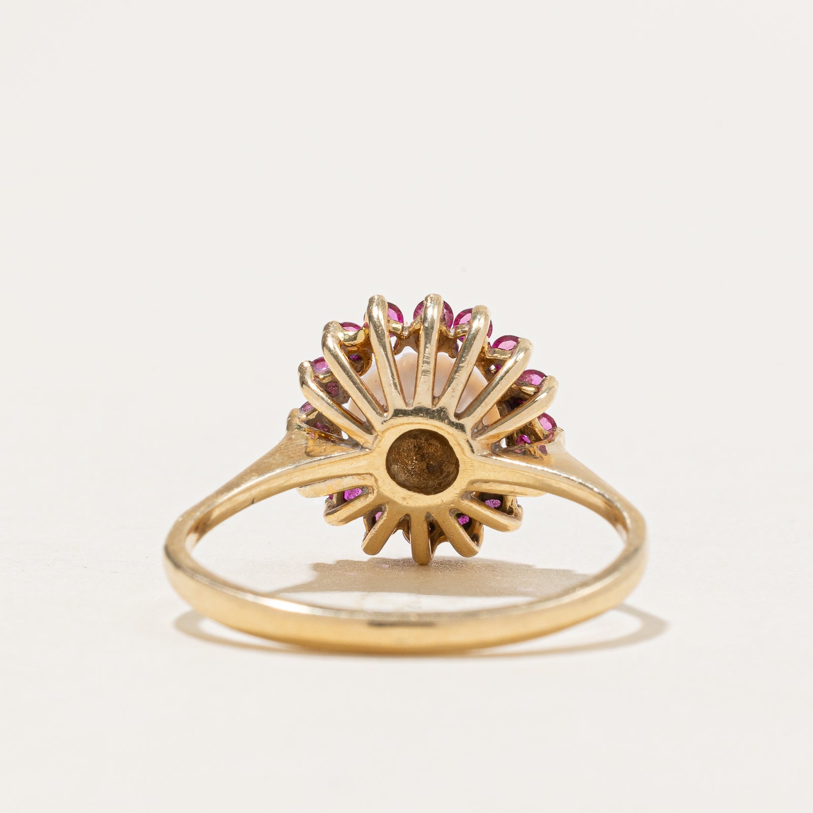 Elegant Pearl & Synthetic Ruby Halo Ring - 0.48 Carat Total Weight - Size 7.5 - Perfect for Weddings, Anniversaries & Special Occasions