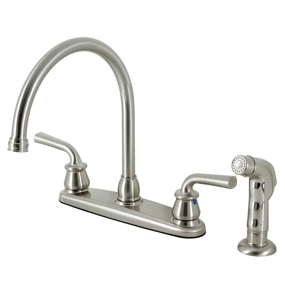 Kingston Brass KB728RXLSP 8-Inch Centerset Kitchen Faucet with Side Sprayer - High Arc Pull-Out Sprayer, Durable Brass Construction for Modern Farmhouse & Traditional Kitchens - Perfect for Washing Dishes, Filling Pots & Cleaning Countertops