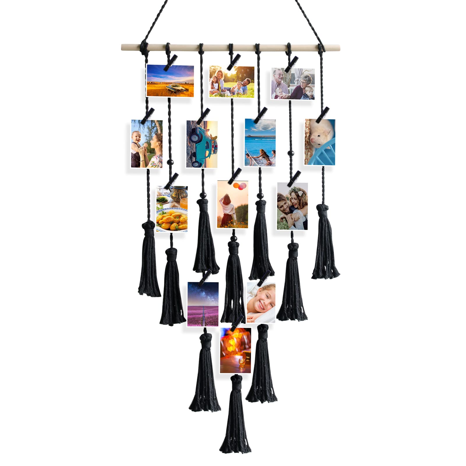 Boho Hanging Photo Holder - Vintage Wall Decor for Bedroom, Teen Girl Room, Birthday Gifts for Women, Grandma, Mom, Granddaughter & Grandson - Perfect for Nursery, Dorm, Living Room & Home Office Decor