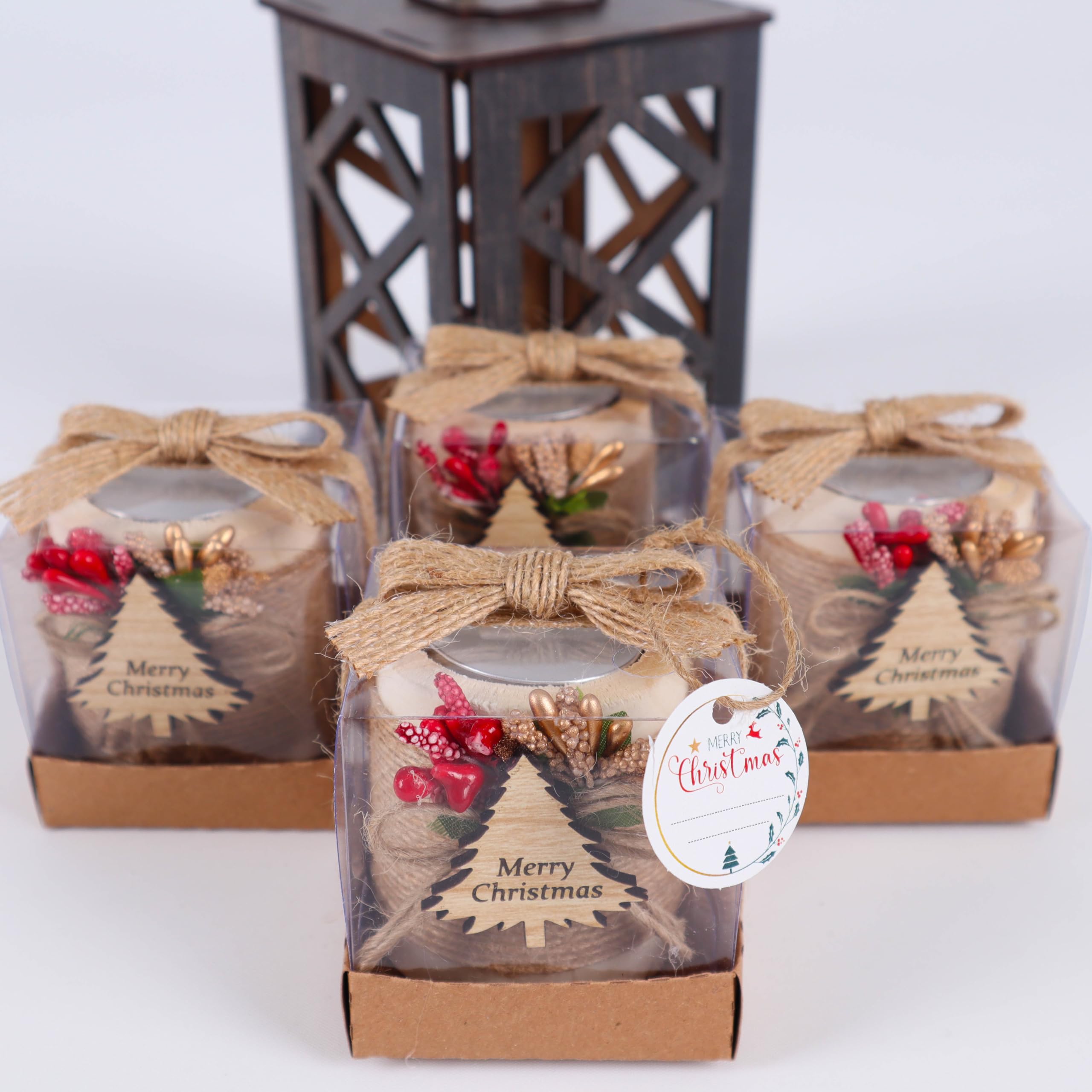 Pack of 10 Wooden Tealight Candle Holders - Christmas Tree Shaped Holiday Decorations for Xmas, New Year & Noel - Light Brown Bulk Candles for Home, Party & Festive Decor