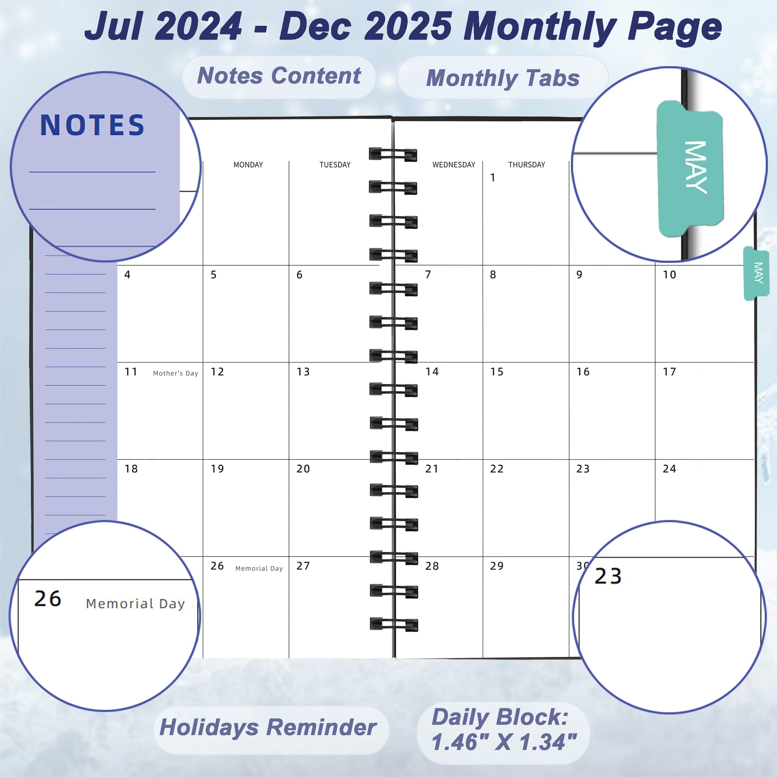 2024-2025 Academic Planner | 18-Month Weekly & Monthly Planner (July 2024-Dec 2025) with Tabs | A5 Size Daily Organizer with 100GSM Thick Paper | Perfect for Students, Professionals & Goal Tracking | Black Hardcover Planner