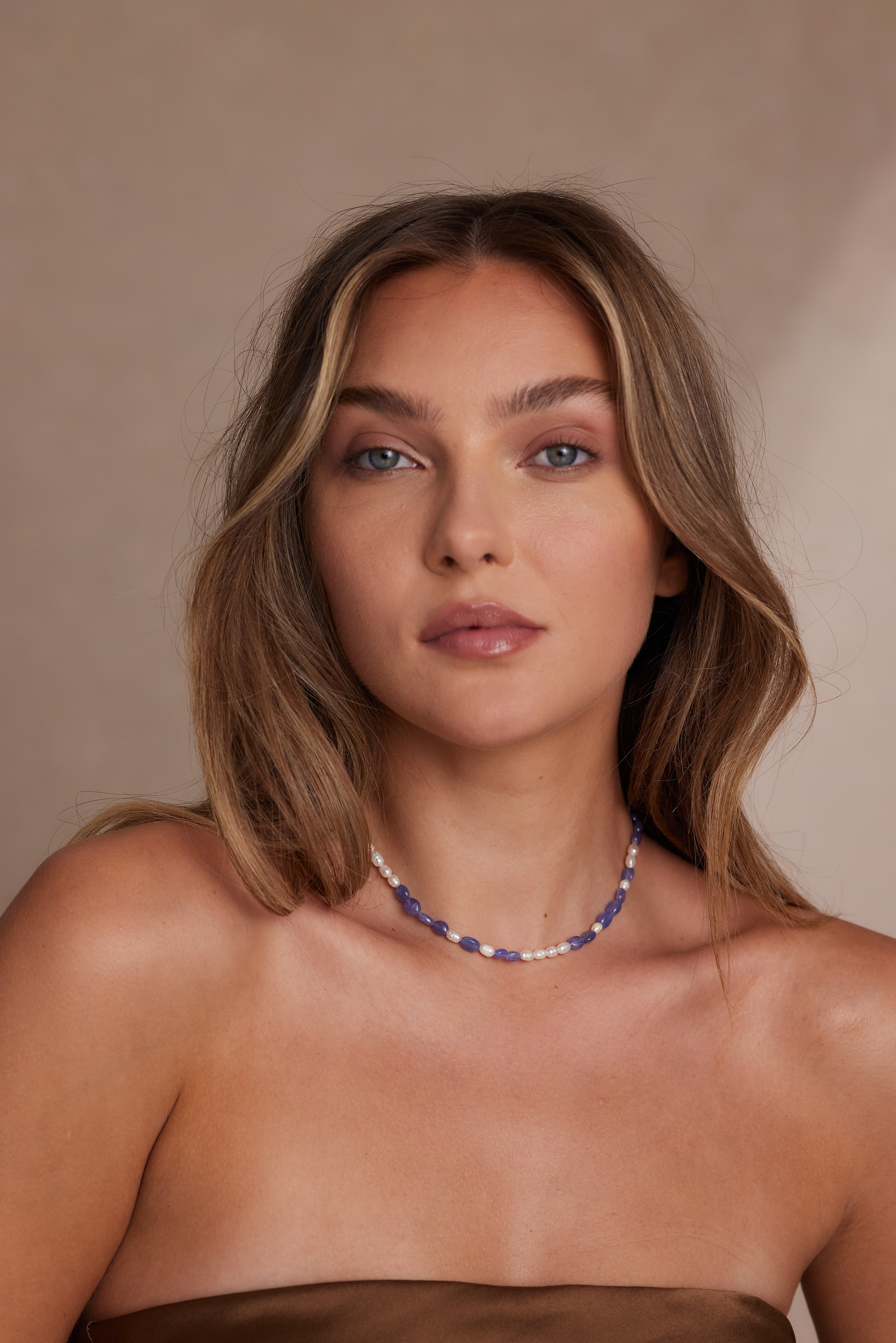 Exquisite Tanzanite & Pearl Gold Beaded Necklace for Women | Elegant Jewelry Gift for Birthday, Anniversary & Special Occasions | Perfect for Evening Parties, Weddings & Date Nights