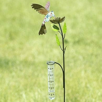 Colorful Floral Hummingbird Rain Gauge - Outdoor Garden Decor for Measuring Rainfall - Perfect for Backyard, Lawn, and Flower Bed Monitoring