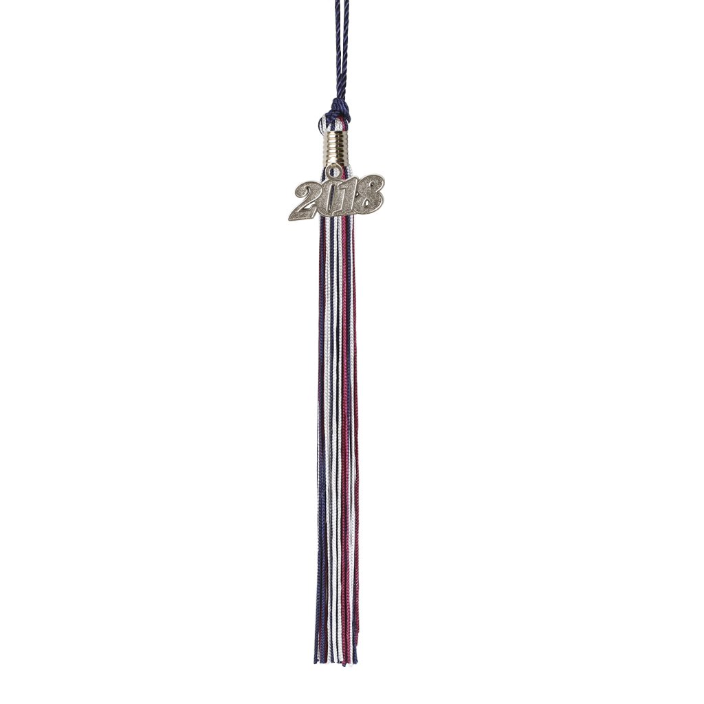 2018 Graduation Tassel - Navy, Burgundy & Silver Colors with Elegant Silver Charm - Perfect for High School & College Commencement Ceremonies