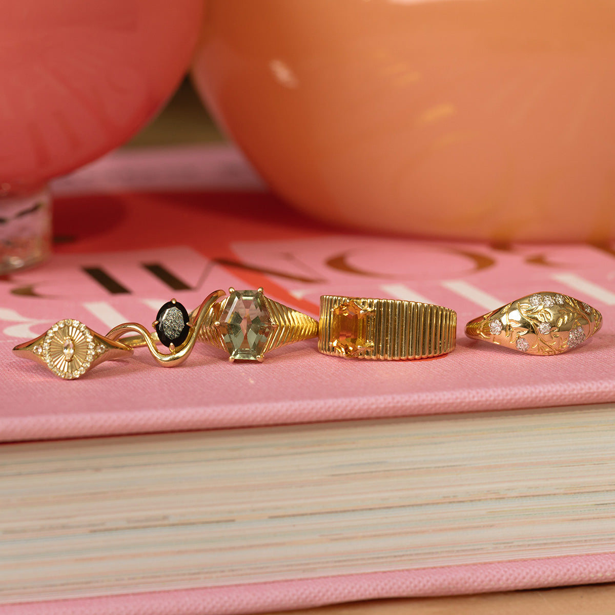 Solid Gold Floral Etched Diamond Pinky Ring for Women - 14K Rose Gold Dainty Stackable Ring - Elegant Gift for Her, Anniversary, Valentine's Day, Bridesmaid Jewelry