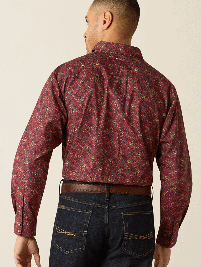 Ariat Men's Samson Classic Fit Long Sleeve Shirt - Dark Red | Western Style Button-Up for Casual Wear & Outdoor Activities