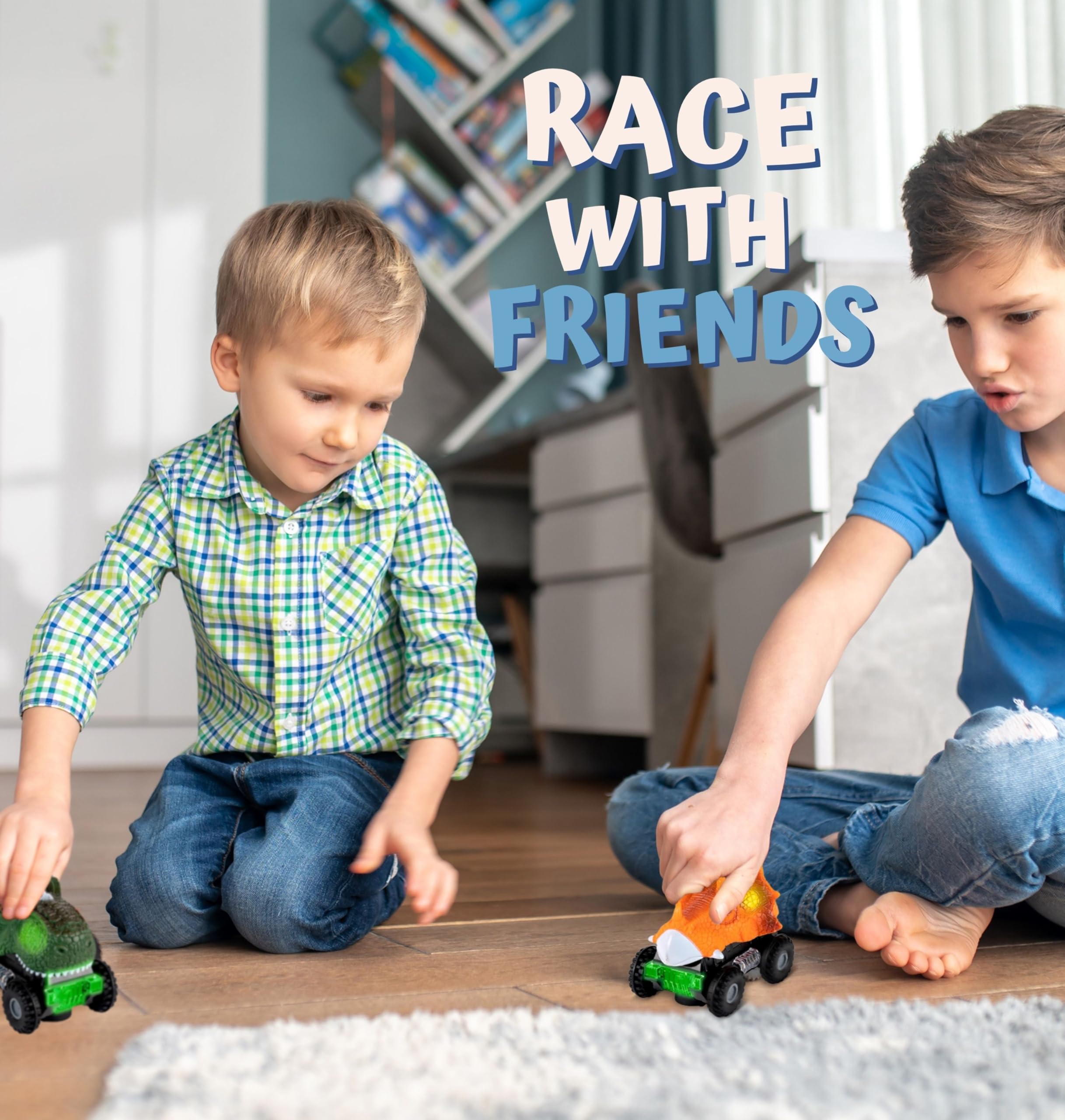 ToyVelt 2021 Edition Pull Back Dinosaur Cars - 4 Pack Light Up & Sound Toys for Kids Ages 3-10 | Fun Birthday & Christmas Gift for Boys & Girls | Perfect for Pretend Play, Party Favors & Dinosaur Themed Activities