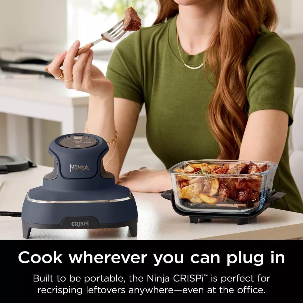 Ninja Crisp FN101GY 4-Qt 1750W Electric Air Fryer & Portable Cooking System - Microwave, Freezer & Dishwasher Safe Glass Containers - Bake, Roast & Reheat - Includes 6-Cup Glass Containers with Lids (Grey) - Perfect for Small Kitchens, Dorms & Quick Healthy Meals