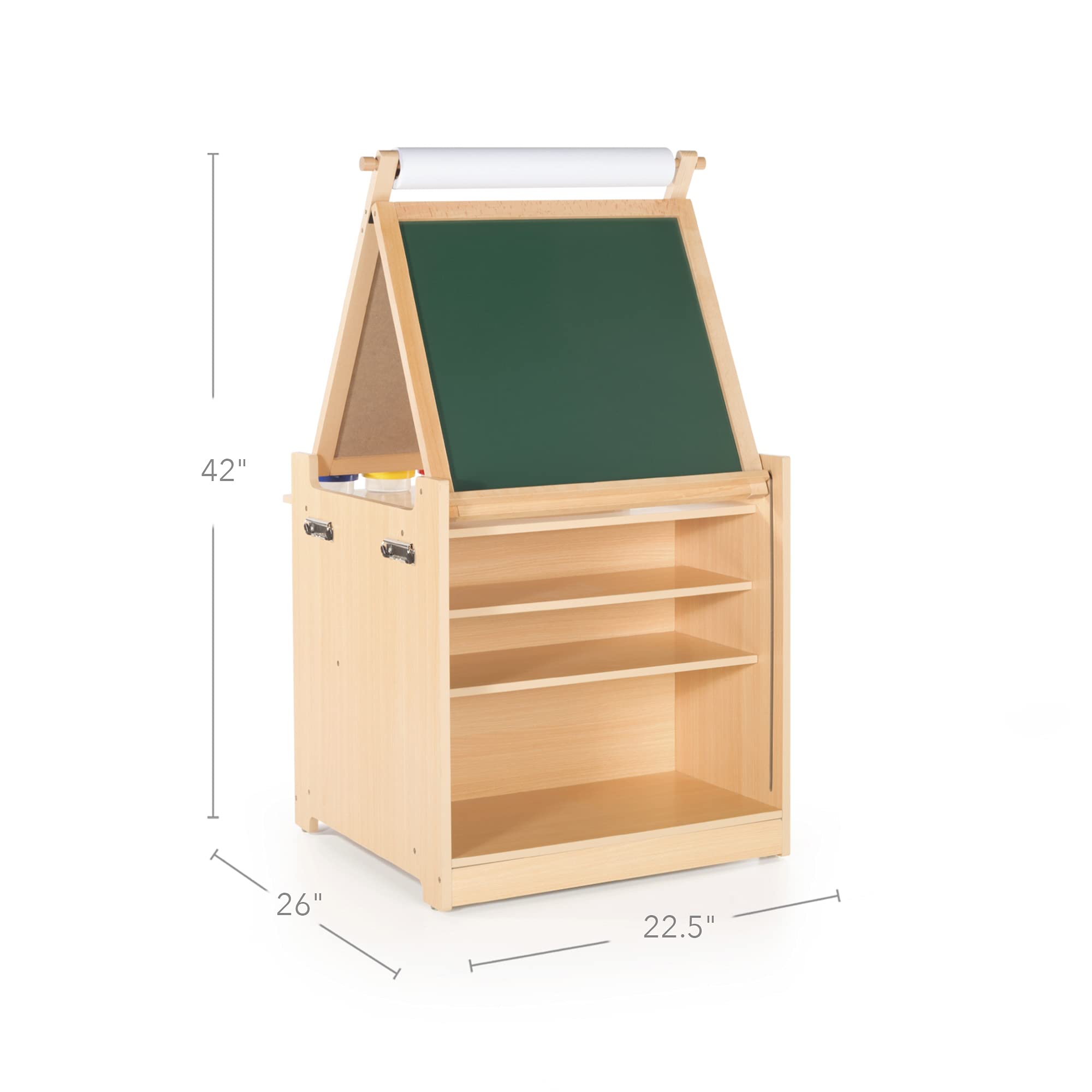 Guidecraft Kids Folding Art Easel & Craft Storage Cart with Chalkboard, Whiteboard & Fabric Bins - Wooden Toddler Activity Desk for Classroom, Homeschool & Playroom | Perfect for Drawing, Painting & Creative Play