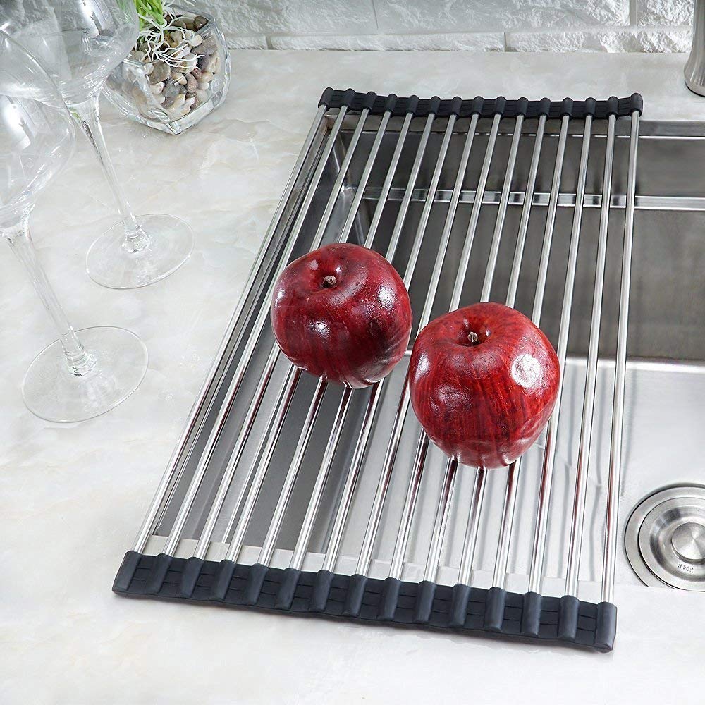 TOKEZO Foldable Stainless Steel Dish Drying Rack - Multipurpose Over Sink Kitchen Drainer for Dishes, Cups & Fruits | Space-Saving Storage for Small Kitchens & RVs
