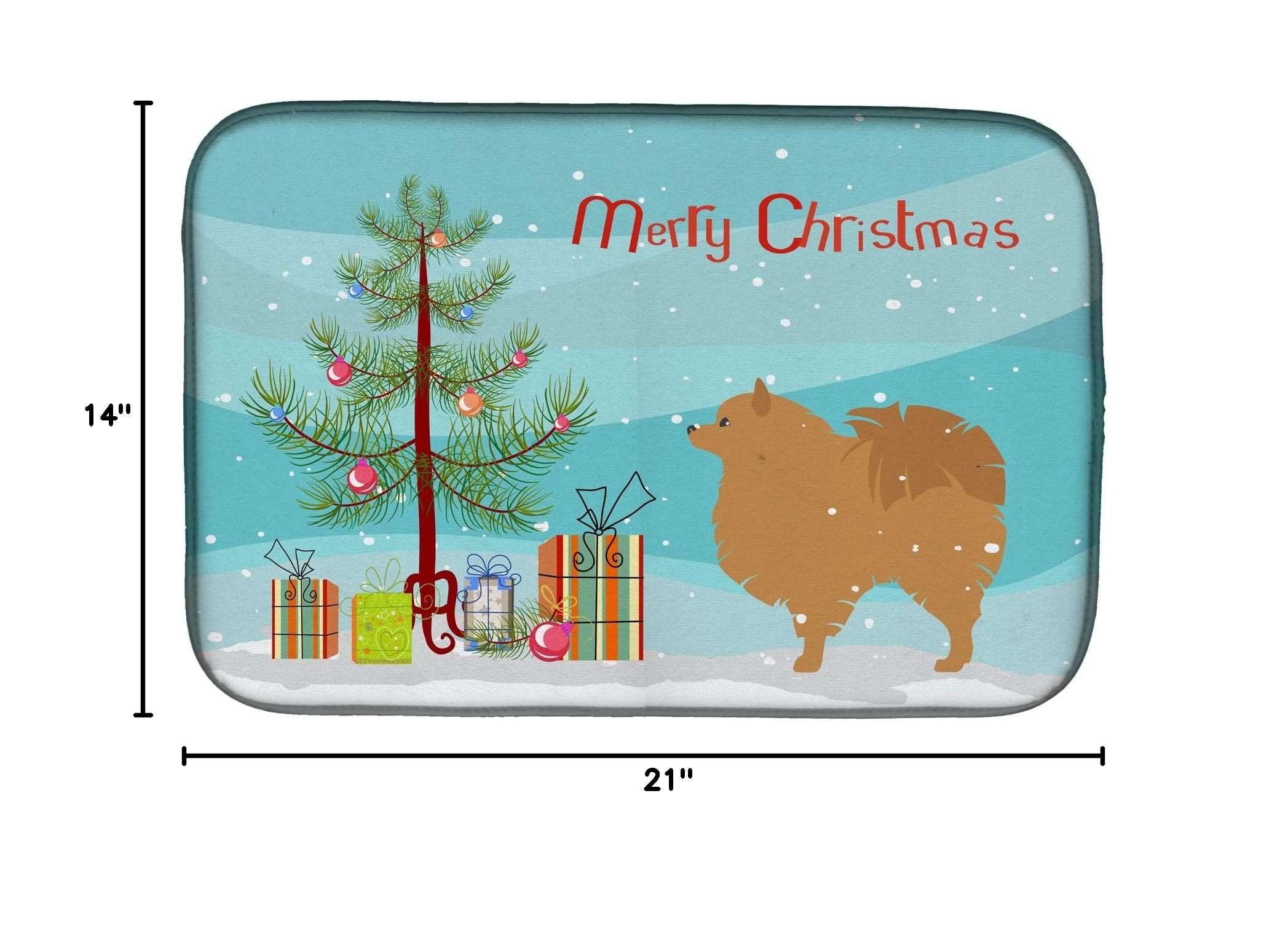 Pomeranian Christmas Dish Drying Mat - Absorbent Kitchen Counter Mat for Holiday Decor
