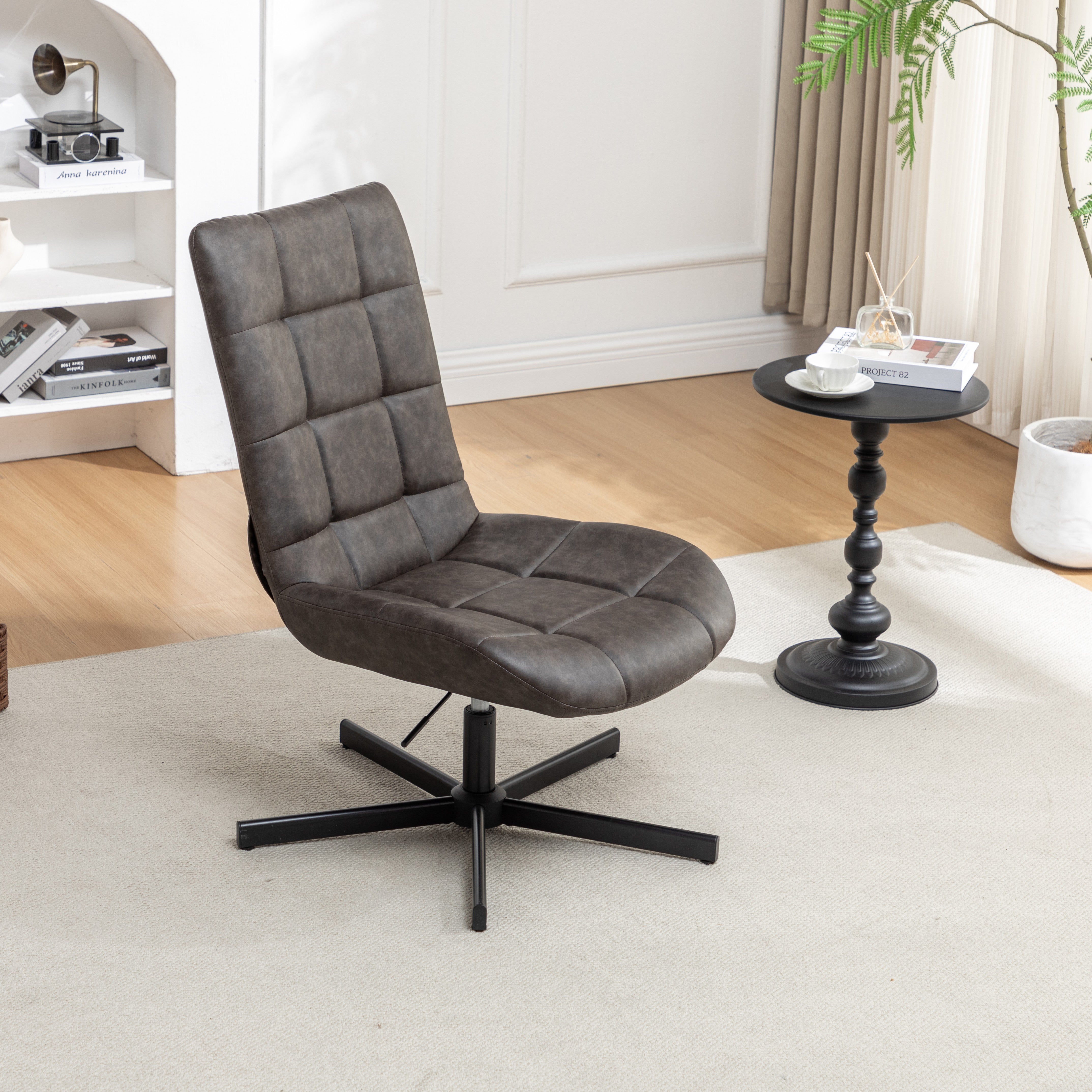Roundhill Furniture Arlena Faux Leather Tufted Swivel Accent Chair - Modern Living Room Lounge Chair for Home Office, Reading Nook & Bedroom Decor