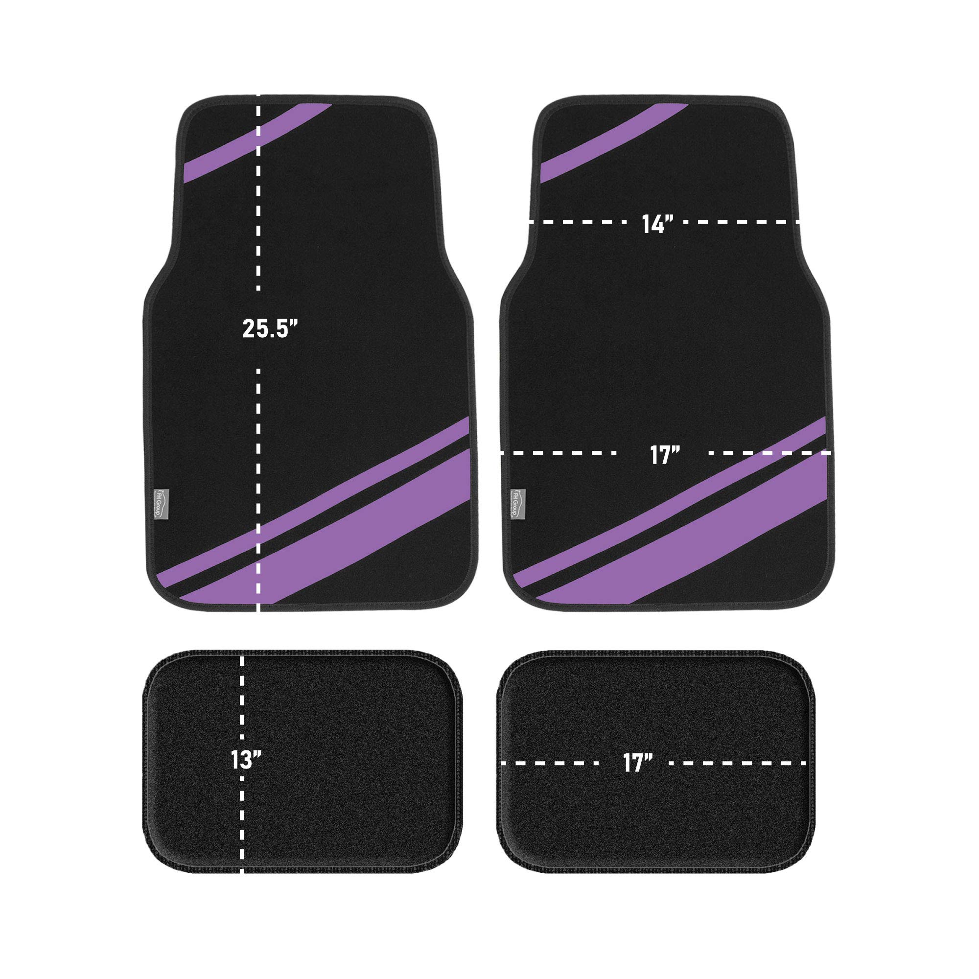 FH Group Universal Car Floor Mats - All-Purpose Faux Leather & Carpet Combo (Purple Stripes Design) for Sedans, SUVs & Trucks | Durable Seat Protector for Everyday Driving, Road Trips & Off-Road Adventures