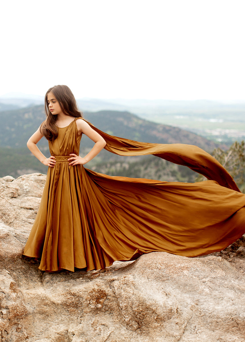 Junie Impact Dress in Dark Honey - Elegant Women's Flowy Midi Dress for Casual Wear, Date Night & Special Occasions