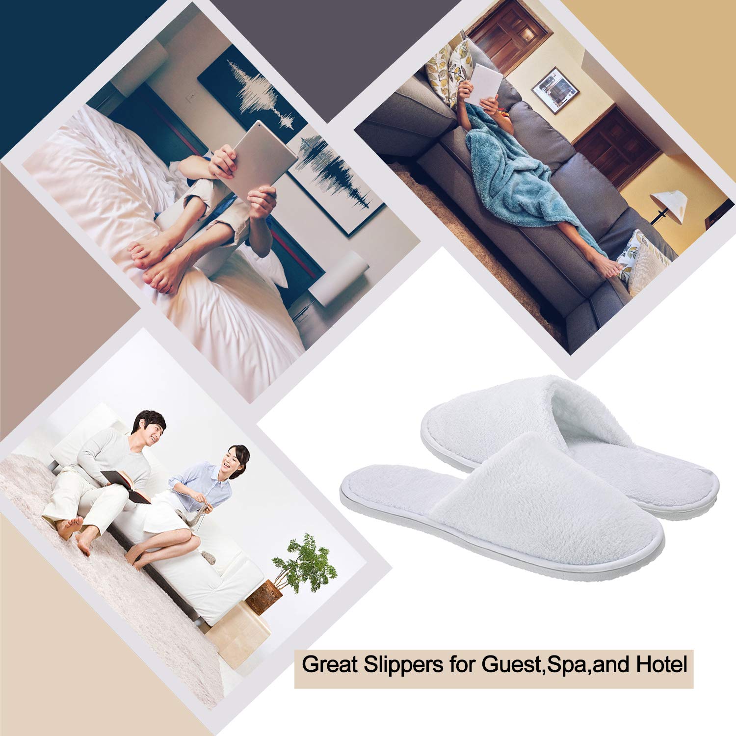 AhfuLife 5 Pairs Premium Hotel Slippers - Disposable Closed-Toe Non-Slip Guest Slippers for Men & Women | Perfect for Spa, Travel, Weddings, Parties & Home Use