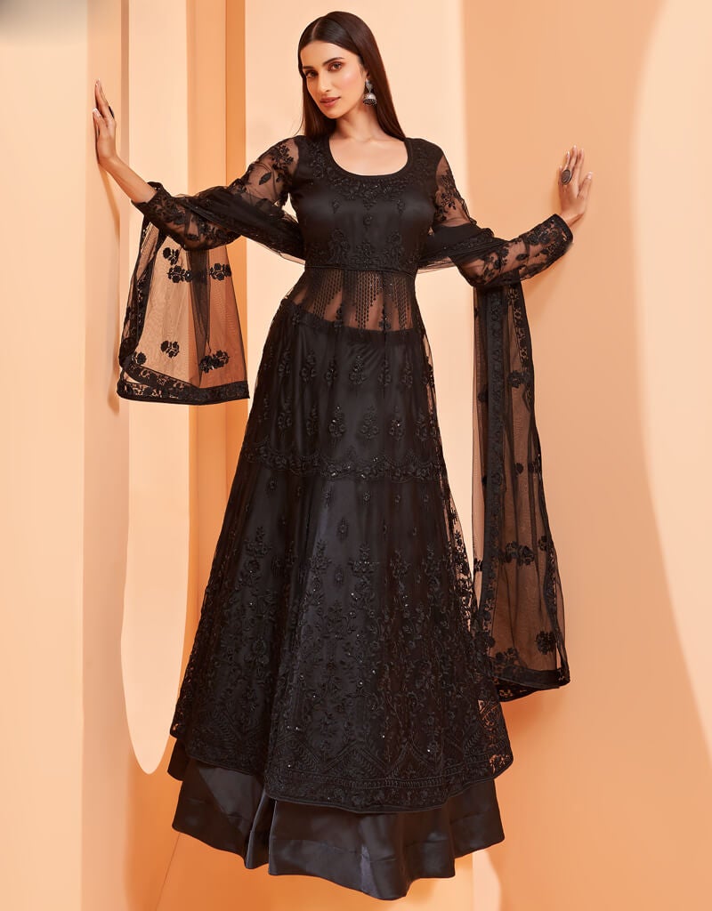 Elegant Black Pant Style Suits with Butterfly Net - Perfect for Outdoor Events, Weddings, and Themed Parties
