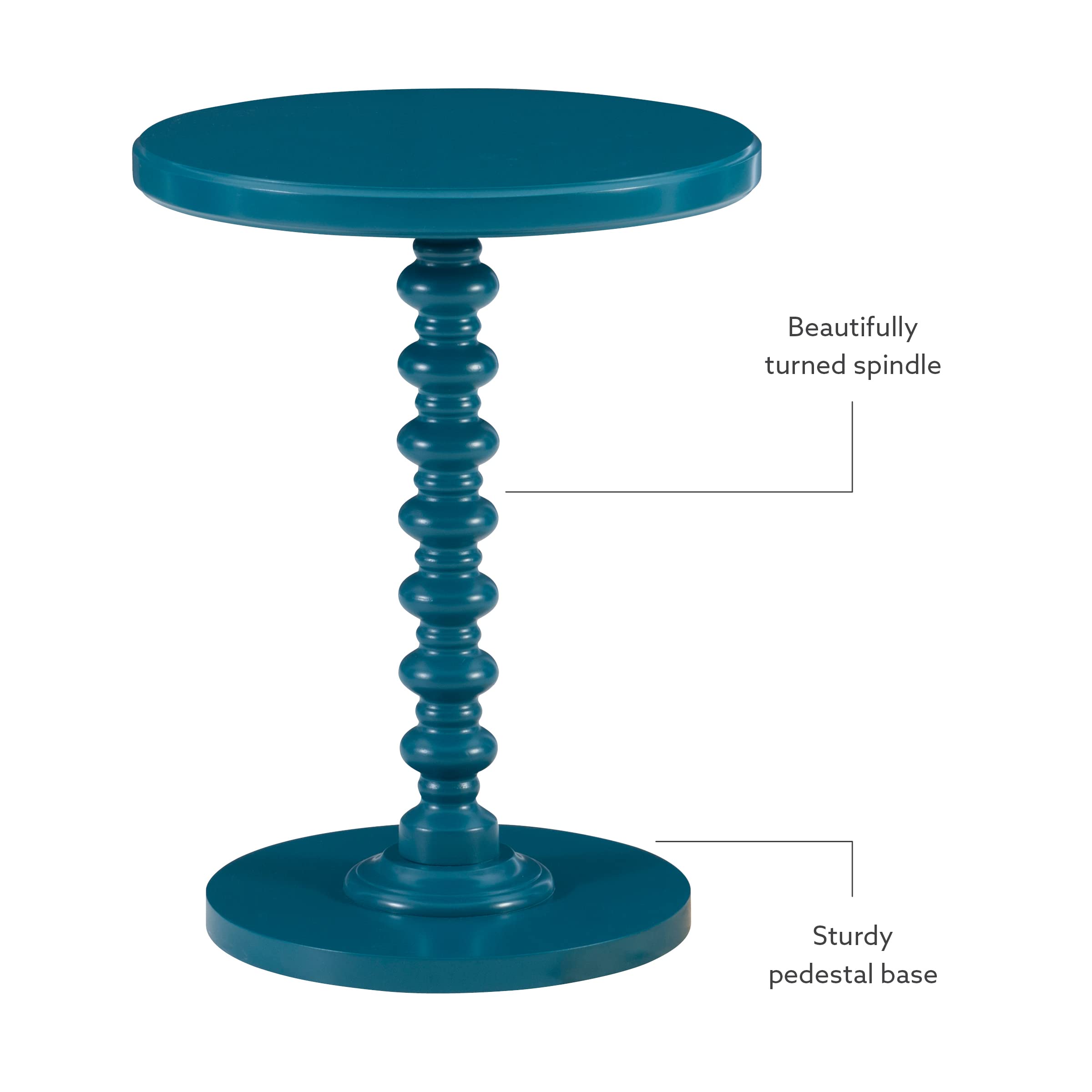 Powell Tarkin Round Teal Turned Spindle Pedestal Side Accent Table - Modern End Table for Living Room, Bedroom, or Entryway - Perfect Small Table for Coffee, Books, and Decor