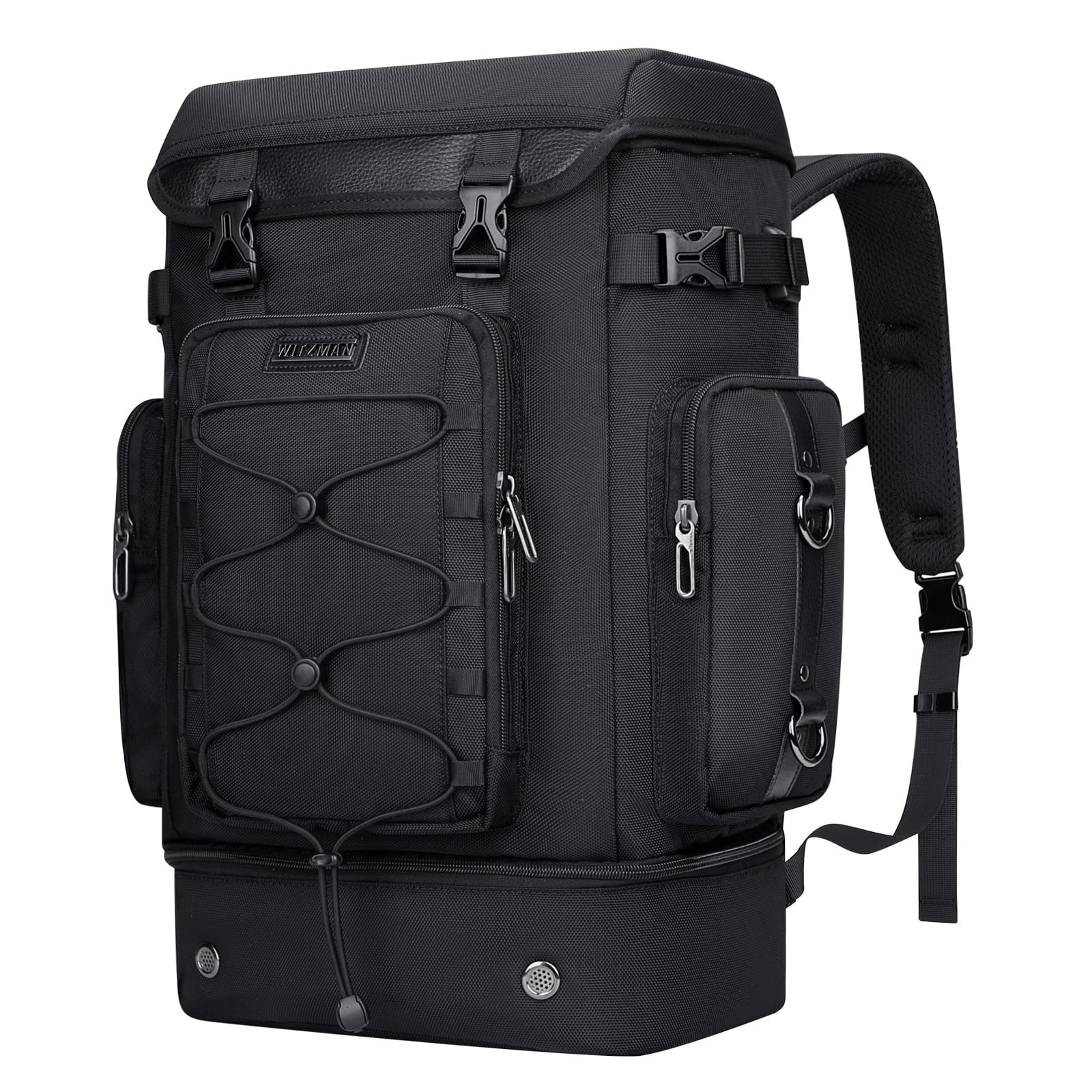 WITZMAN Classic Black Travel Backpack for Men & Women - Airline Approved Carry On Backpack with Shoe Compartment | Convertible Duffle Luggage for Business Trips, Weekend Getaways & Gym Use (Model B691)