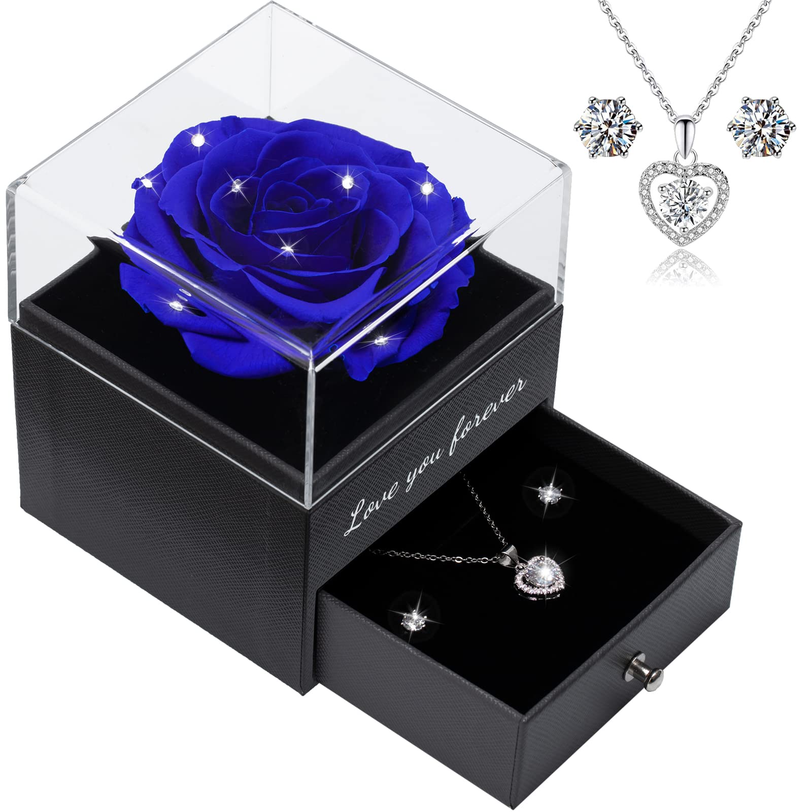 Real Preserved Rose Necklace Set - Eternal Rose Flower Gift for Mom, Women, Her - Mother's Day, Christmas, Birthday, Anniversary Gift - Perfect for Romantic Occasions, Special Celebrations & Thoughtful Surprises