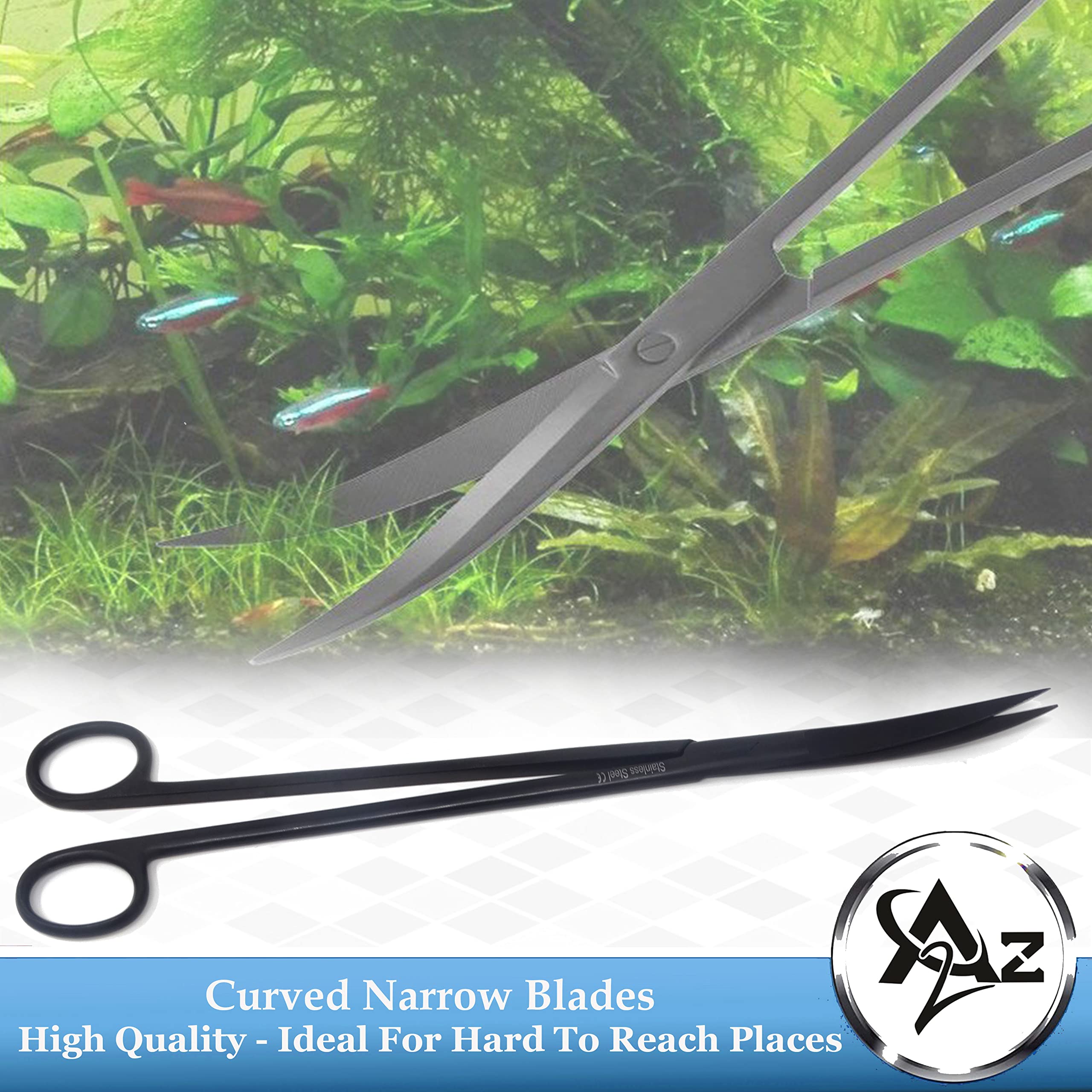 Premium A2Z Aquascaping Tools Kit - Anti-Rust Stainless Steel Aquarium Tweezers, Scissors & Spatula for Fish Tank Cleaning, Bonsai Care & Algae Removal (12