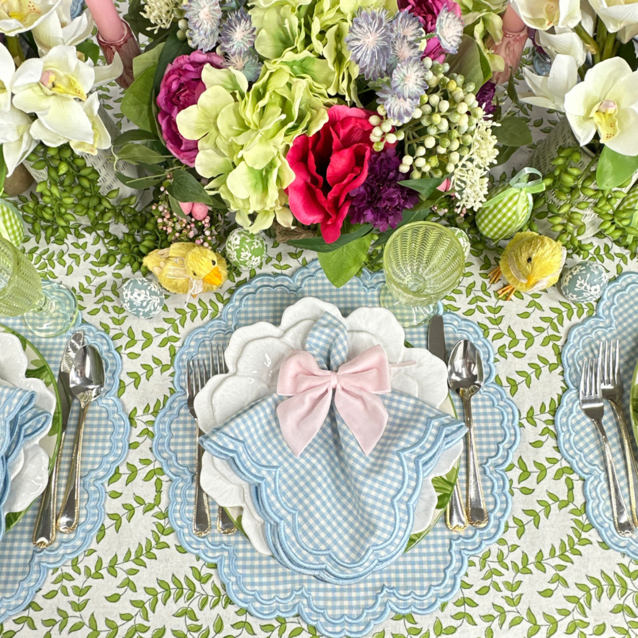 Blue Gingham Bettina Napkins - Set of 4 Premium Cotton Napkins for Dinner Parties, Picnics & Holiday Table Settings