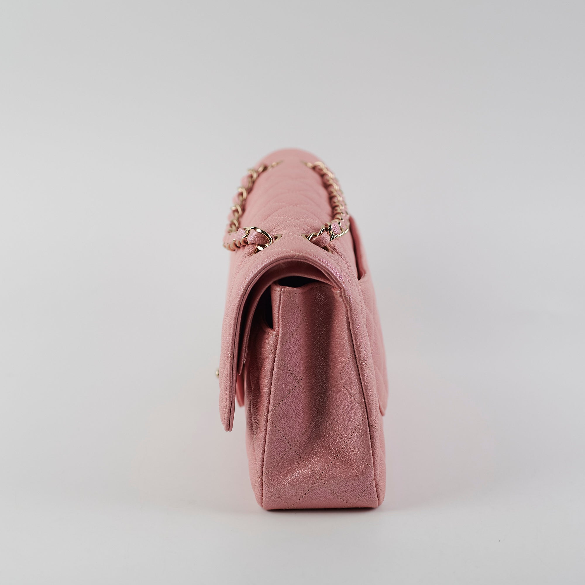 Chanel Medium/Large Caviar Double Classic Flap Bag in Iridescent Pink | Luxury Designer Handbag for Women | Perfect for Parties, Weddings & Special Occasions