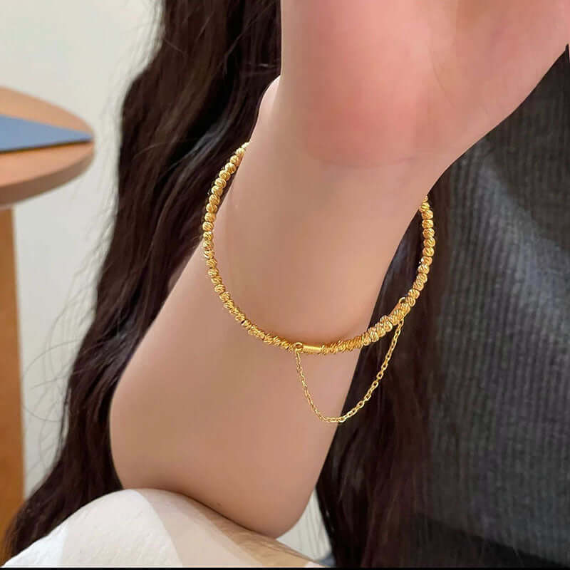 Bling Layer Gold Beads Adjustable Bangle Cuff Bracelet for Women | R8270 | Perfect for Parties, Weddings & Everyday Fashion Accessories