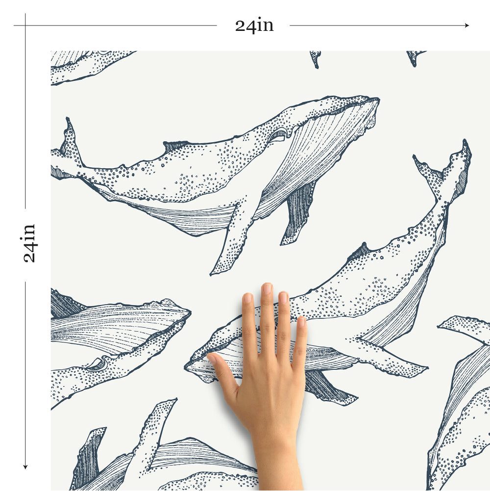 Navy Blue Fish Nautical Peel and Stick Removable Wallpaper - Self-Adhesive Waterproof Wall Decal for Bathroom, Nursery, Kitchen & Home Decor