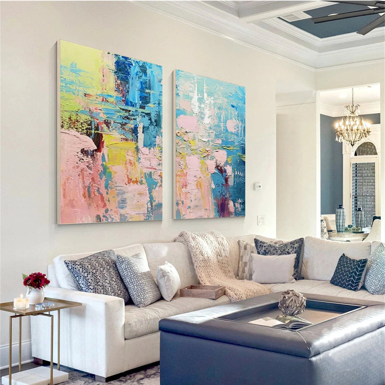 Abstract Painting Set of 2 Modern Wall Art - #AB324 - Perfect for Living Room, Bedroom & Office Decor