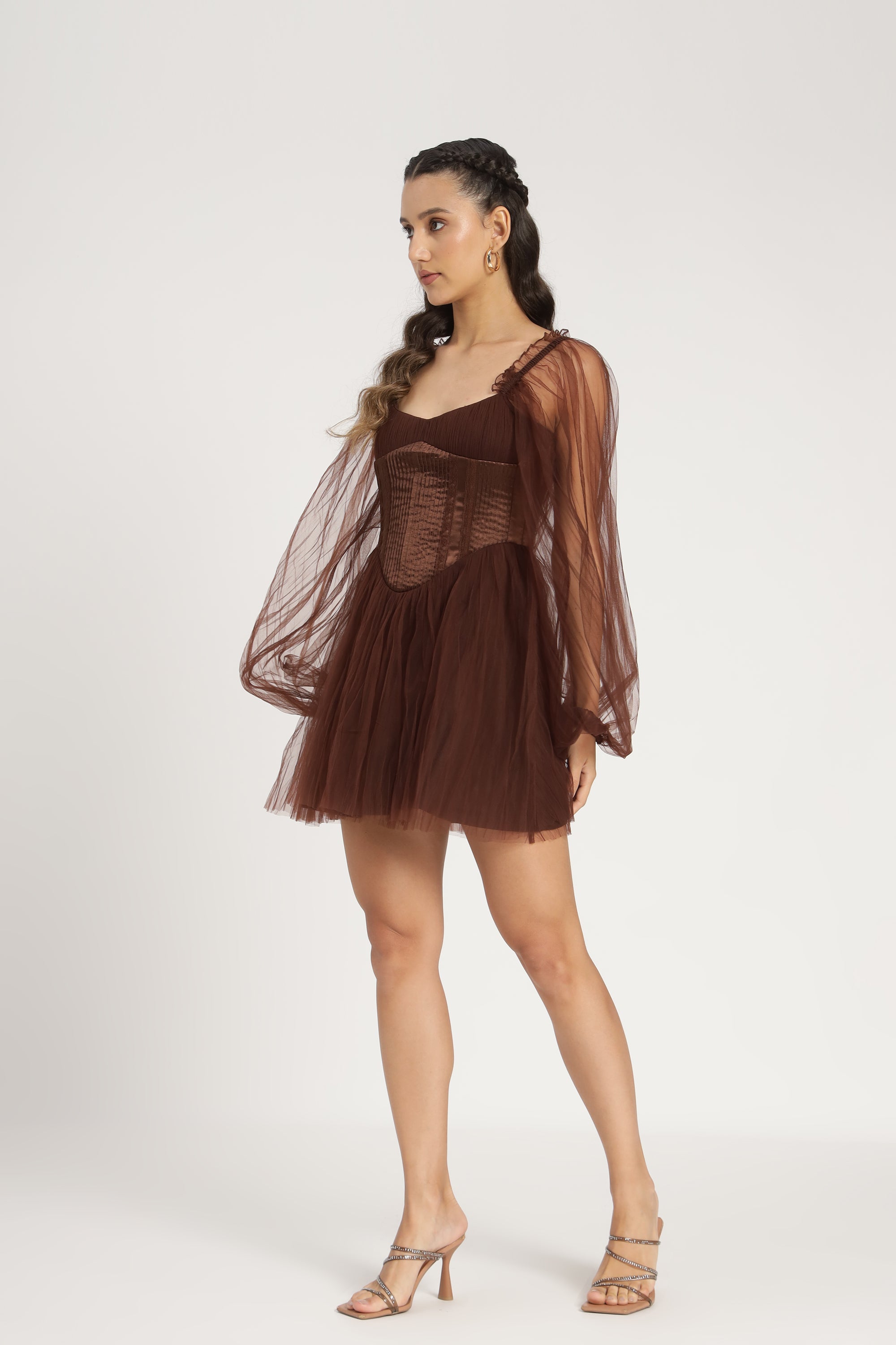 Tara Mini Dress in Coffee Brown - Elegant Women's Short Dress for Casual & Party Wear - Perfect for Date Nights, Cocktail Parties & Summer Outfits