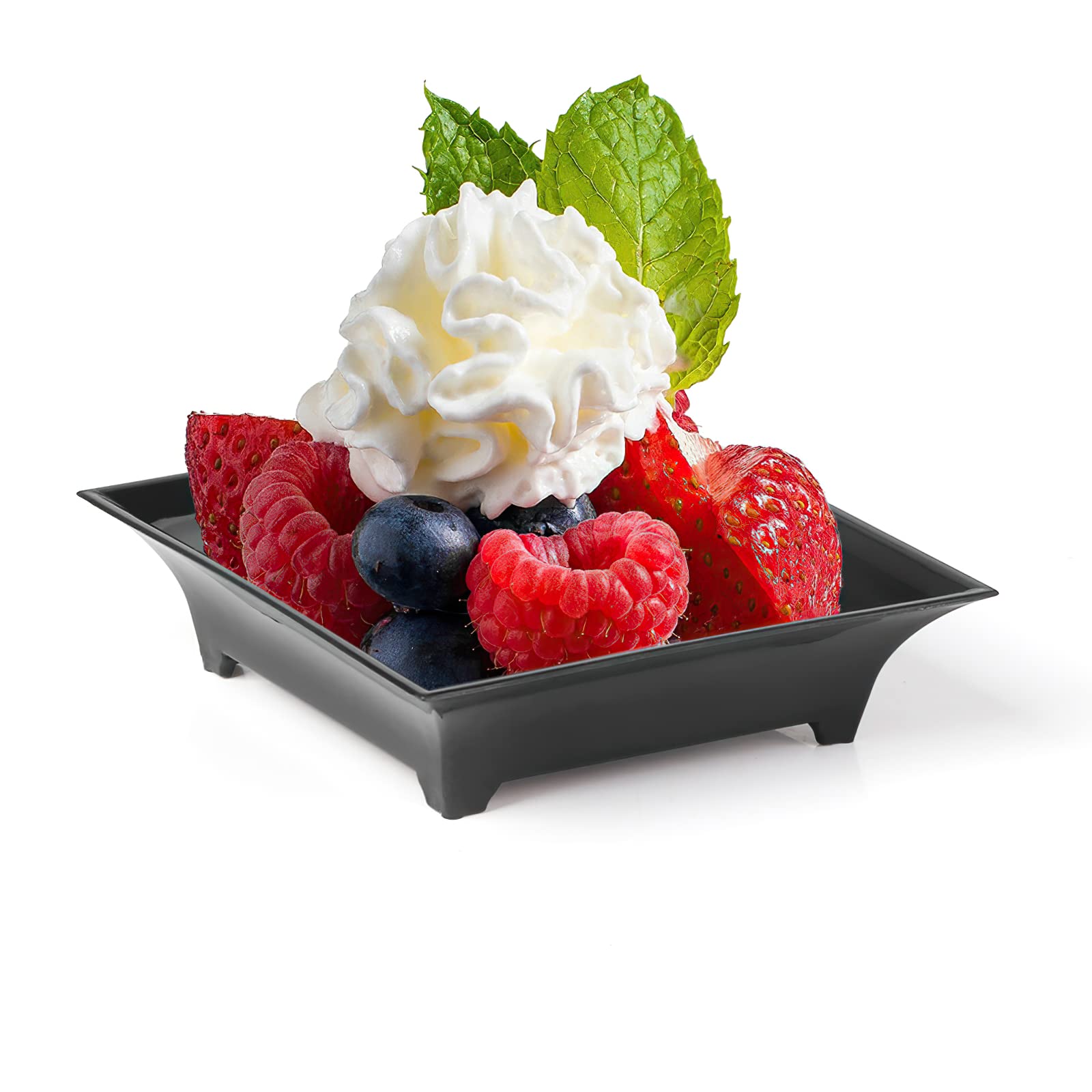 Kingrol 150-Pack Mini Plastic Dessert Plates - Disposable Square Appetizer Plates for Parties, Weddings, Catering & Events (Black) - Perfect for Desserts, Appetizers, Sauces & Food Tastings