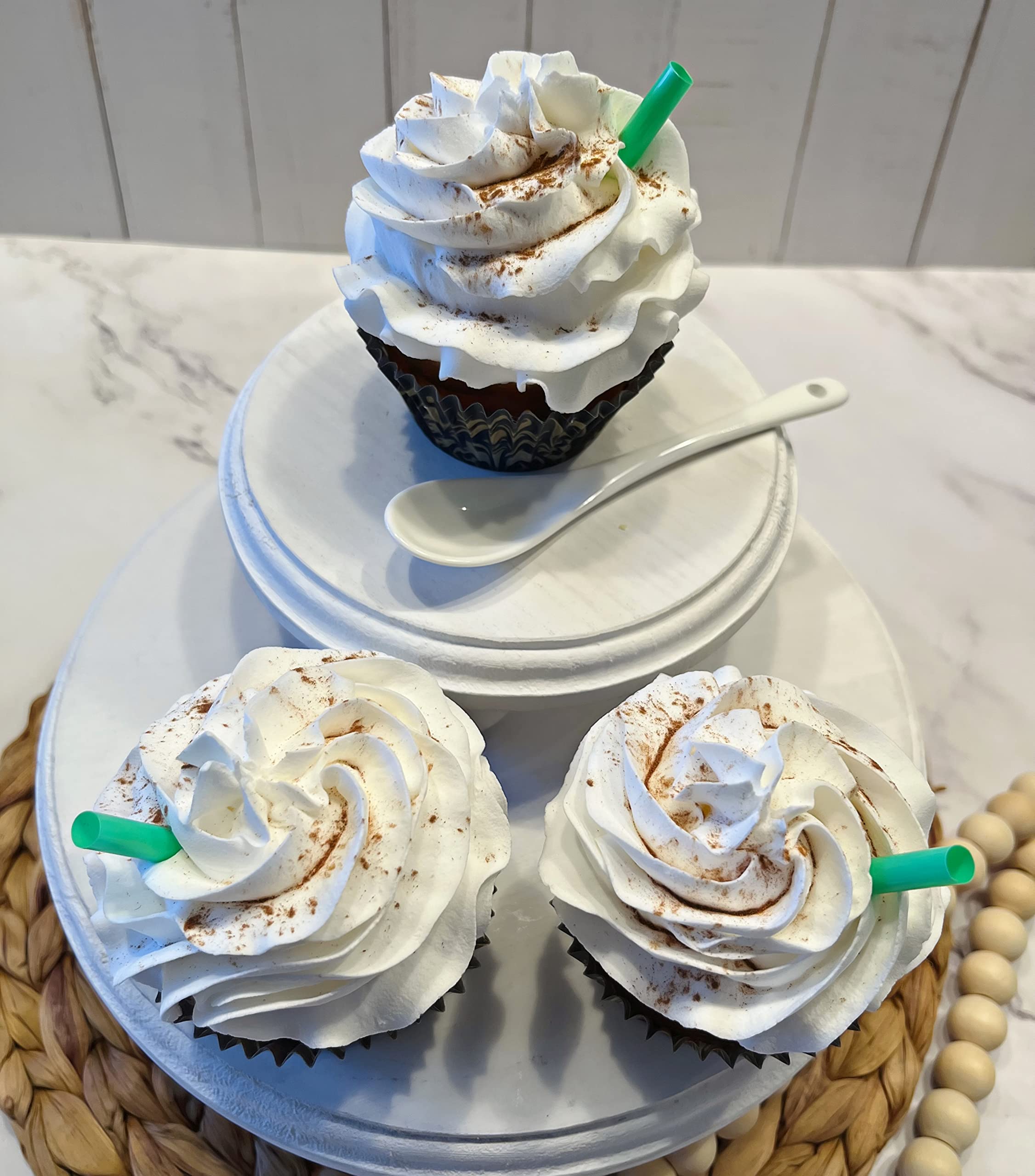 Artificial Cupcakes for Display - Fake Coffee Latte Cake Decorations - Faux Dessert Props for Home & Kitchen Decor - 3-Piece Fake Food Set - Perfect for Party Decor, Photography Props, and Table Centerpieces