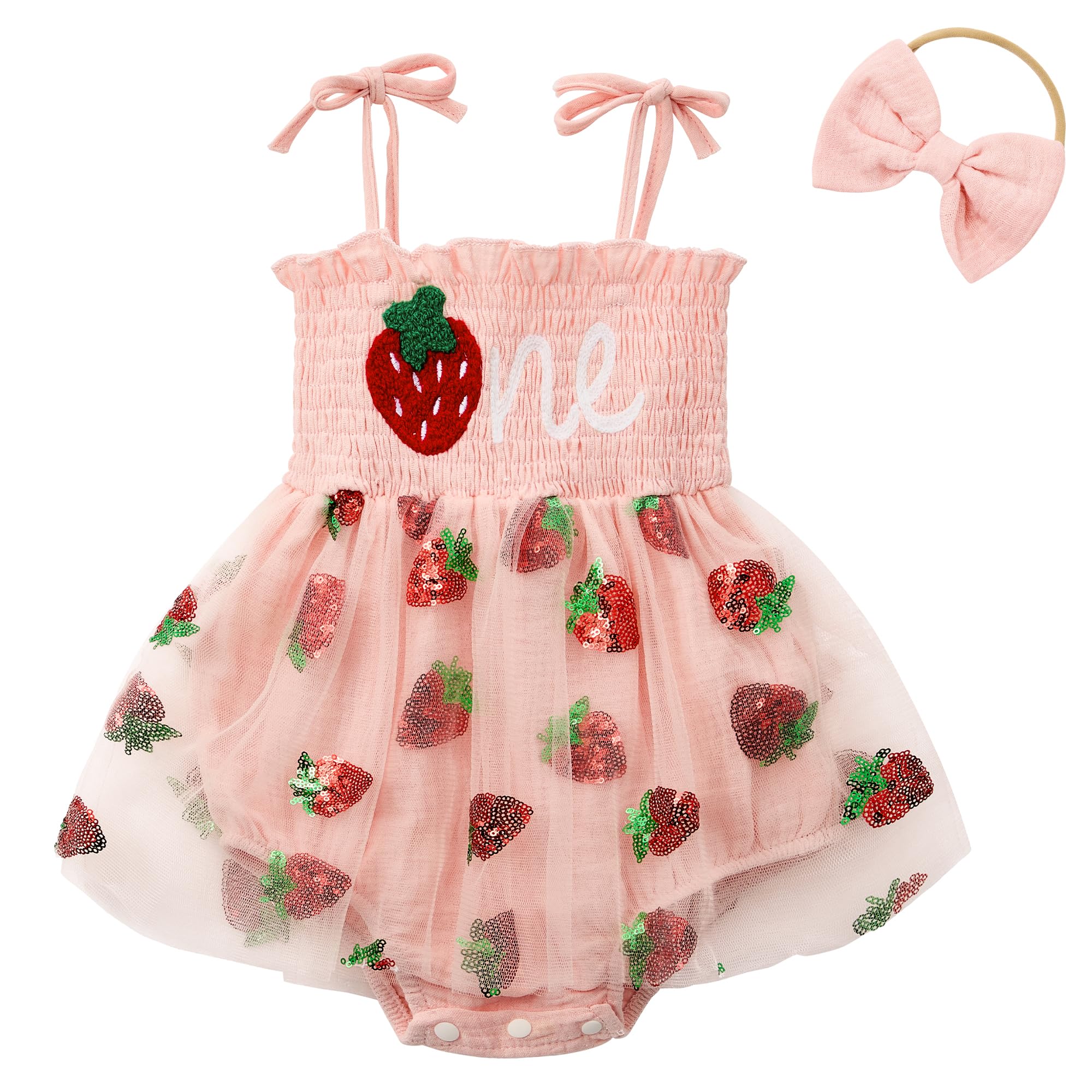 Durio Baby Girl 1st Birthday Outfit - Adjustable Straps Romper & Tutu Dress Set with Headband - Sleeveless Cake Smash Dress for Photoshoot, Party Celebration & First Birthday Memories