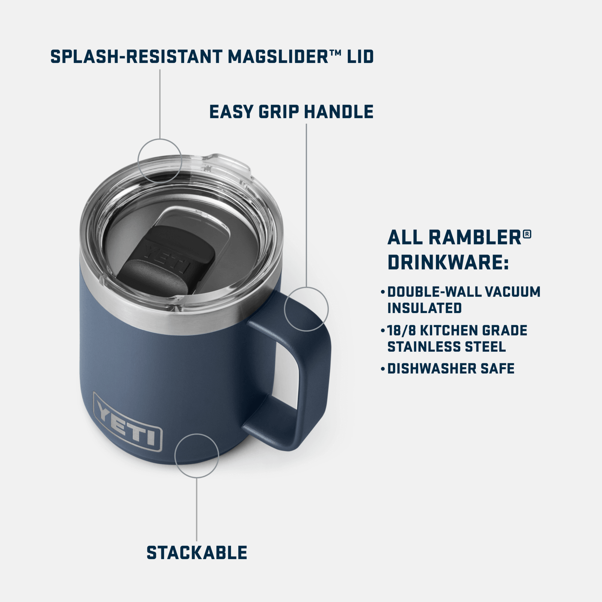 Rambler® 10 oz Stackable Travel Mug - Insulated Stainless Steel Coffee Cup with Lid - Perfect for Camping, Hiking & Office Use - Red