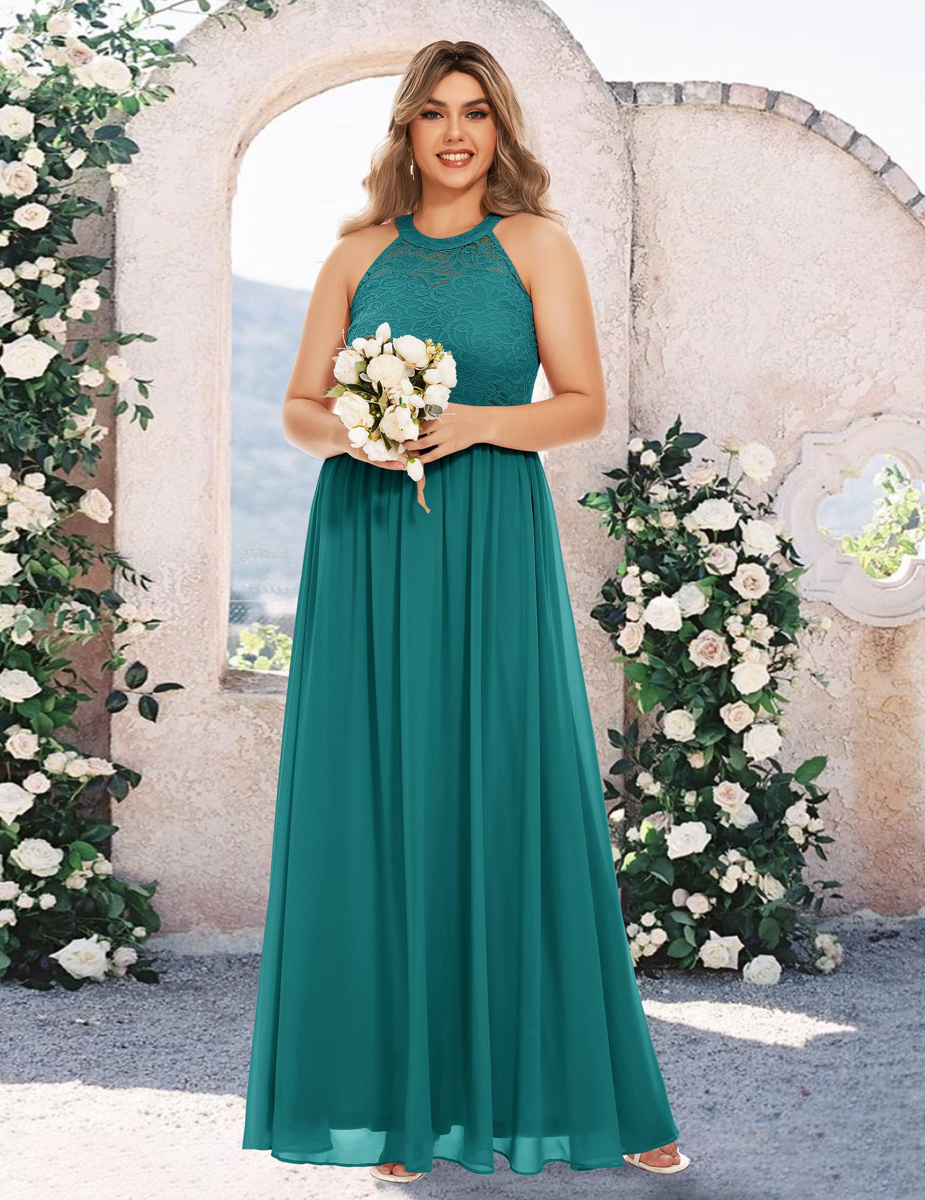 Wedtrend Women's Formal Prom Dress - Elegant Halter Neck Long Gown with Floral Lace for Bridesmaid, Evening Party, Wedding Guest & Special Occasions