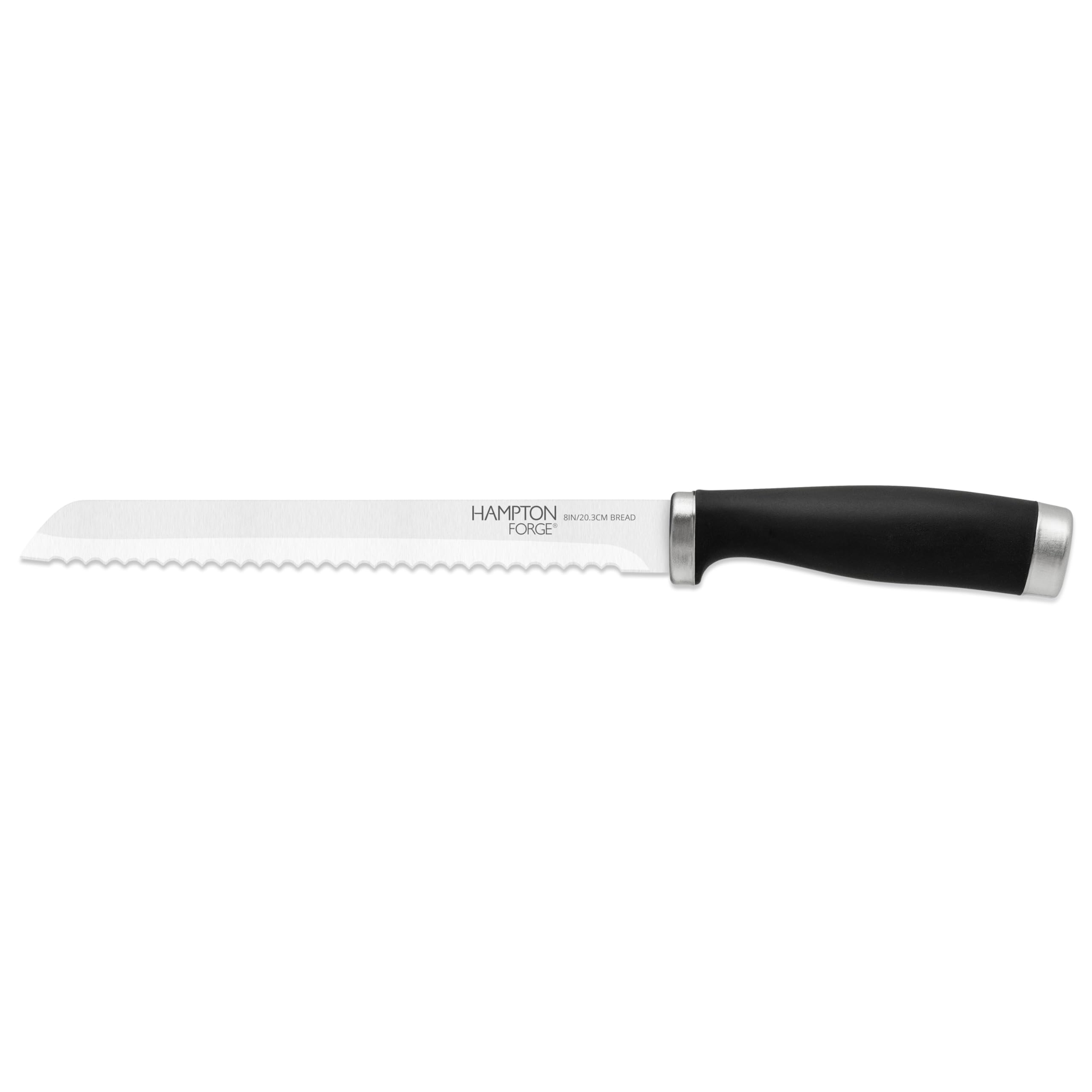 Hampton Forge Epicurean 8-Inch Black Stainless Steel Bread Knife - Sharp Serrated Blade for Slicing Bread, Cake & Pastries - Perfect for Bakeries, Kitchens & Home Use