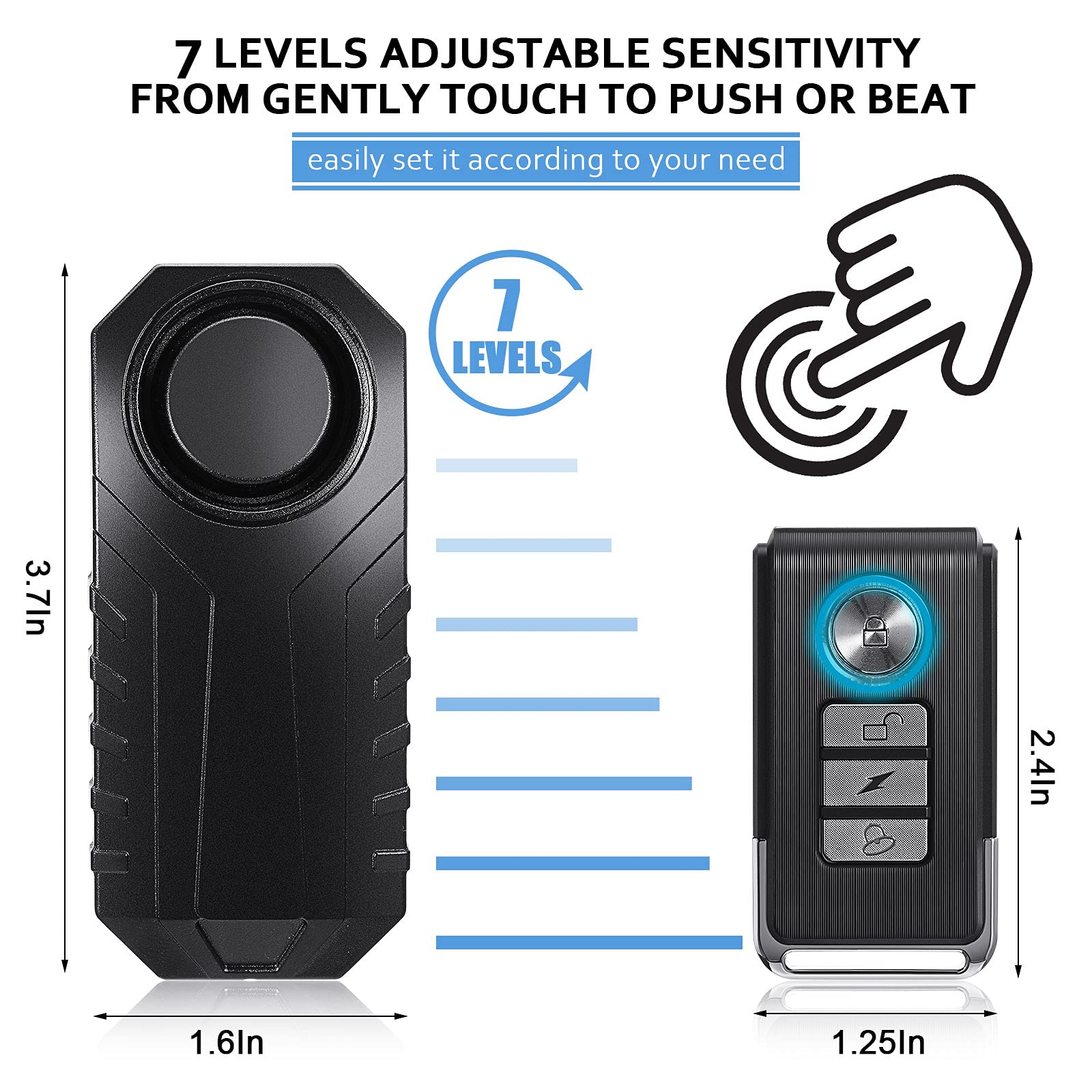 Wireless Bicycle Alarm with Remote - 113dB Anti-Theft Vibration Alarm for Bike, Motorcycle & Vehicle Security - Waterproof & Durable - Also Works as Door/Window Alarm (4-Pack) - Perfect for Outdoor Adventures, Commuting & Home Security