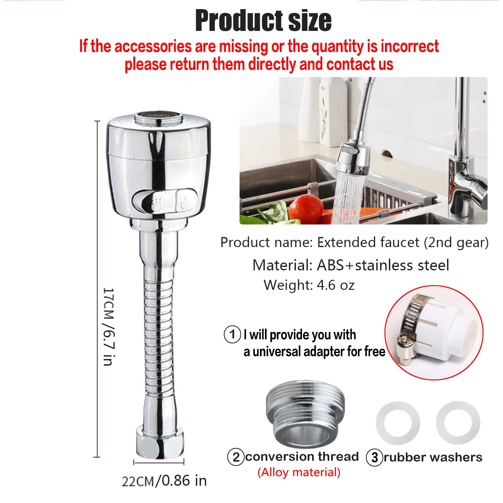 360° Swivel Kitchen & Bathroom Sink Faucet Extender with 2 Spray Modes - Water Saving Tap Aerator Adapter (1 Pack) - Perfect for Washing Dishes, Filling Pots & Hand Hygiene