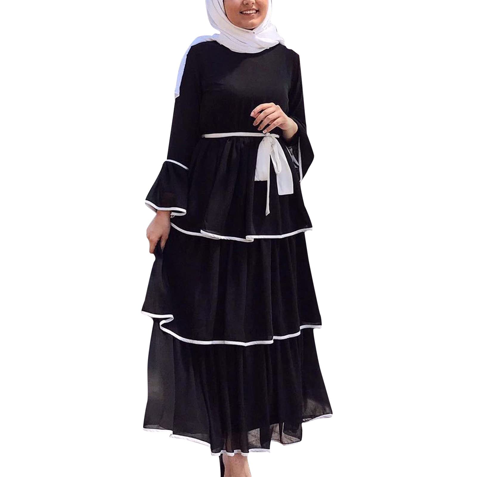 Elegant Muslim Women's Full-Sleeve Maxi Dress - Islamic Kaftan with Adjustable Belt | Modest Fashion for Prayer, Eid, Wedding & Special Occasions