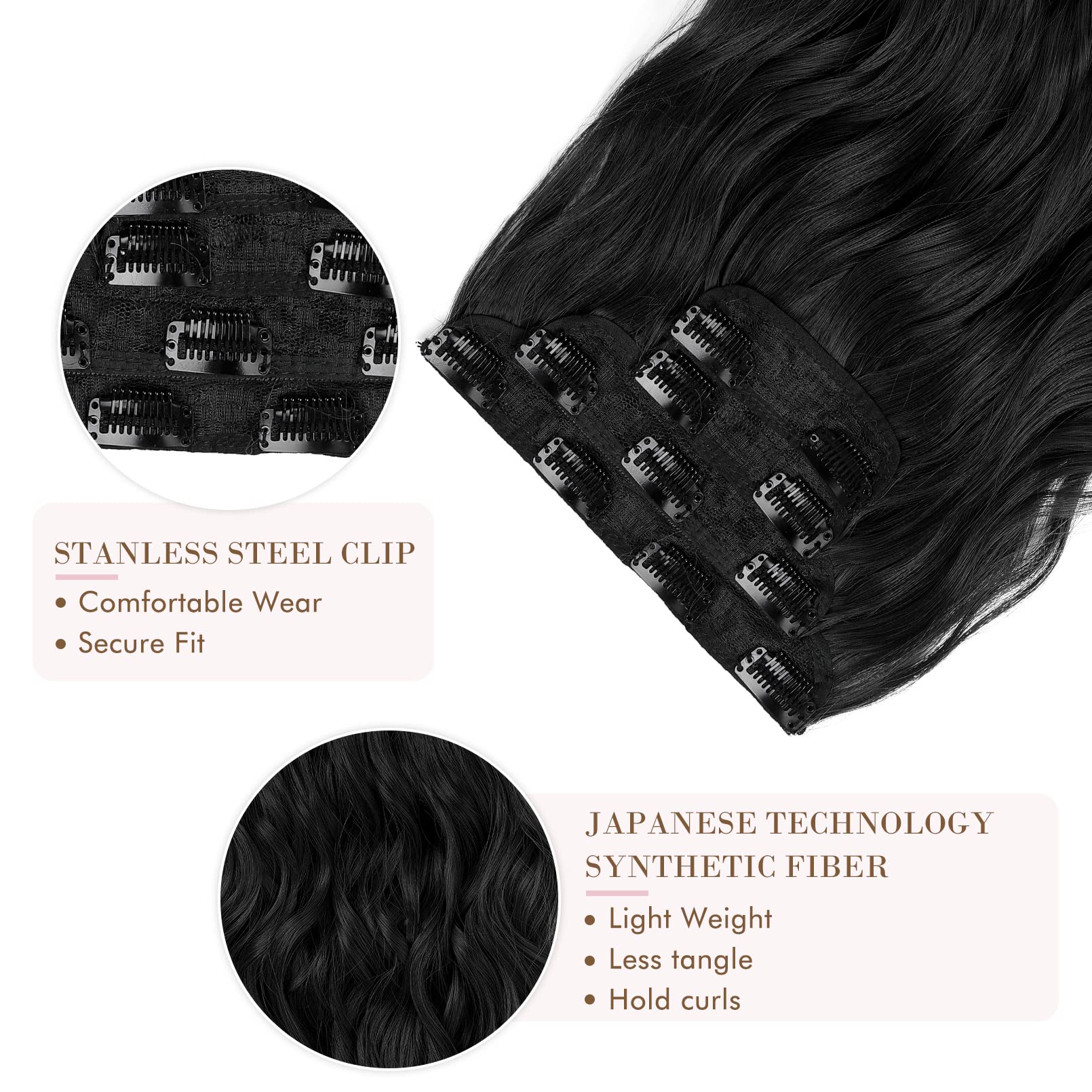 4PCS Clip-in Synthetic Hair Extensions - Long & Thick Hair Extensions for Women - Perfect for Parties, Weddings & Everyday Styling