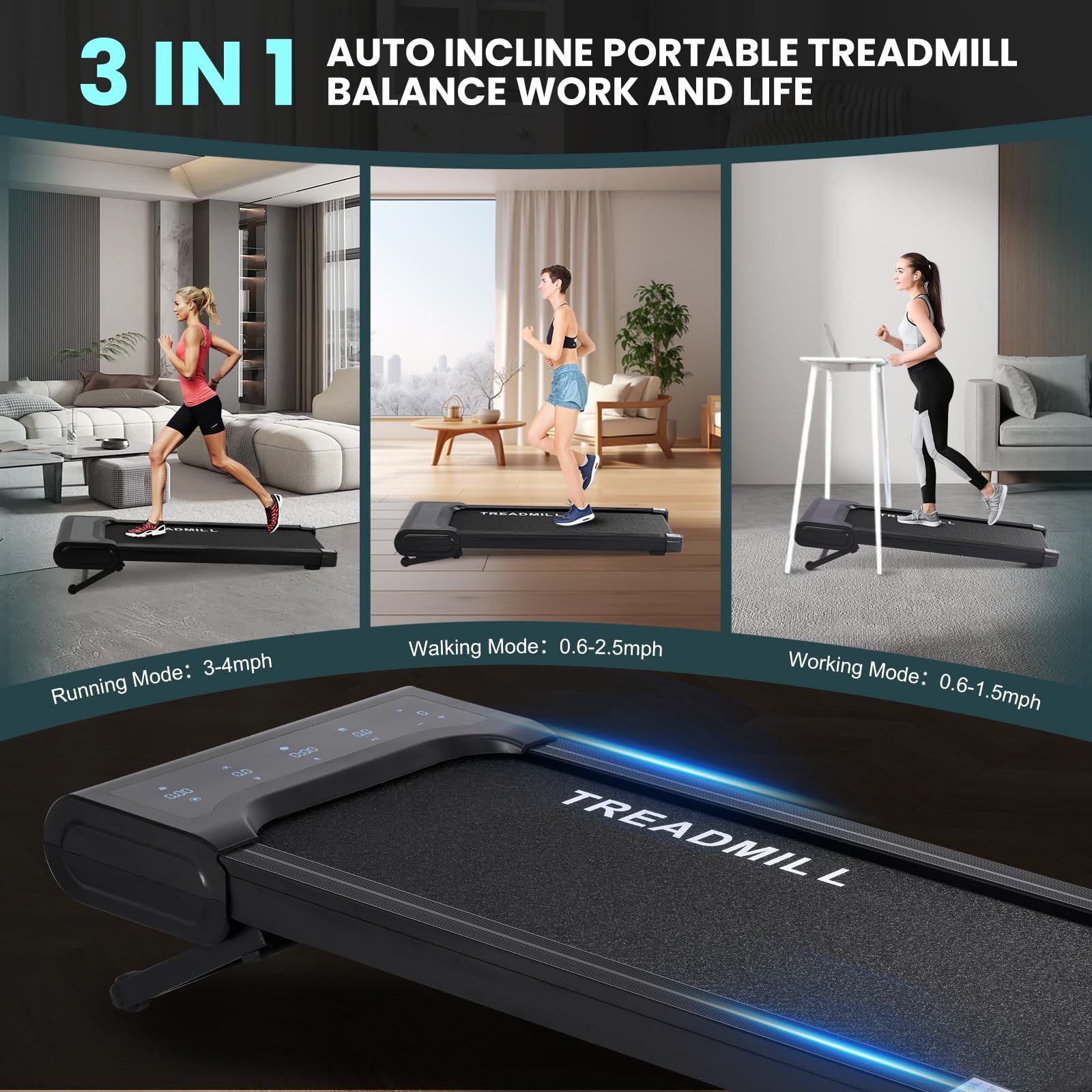 GARVEE 2 in 1 Portable Walking Treadmill for Home & Office - 2.5HP Ultra Quiet Folding Treadmill with Remote Control, LED Display & 16.5