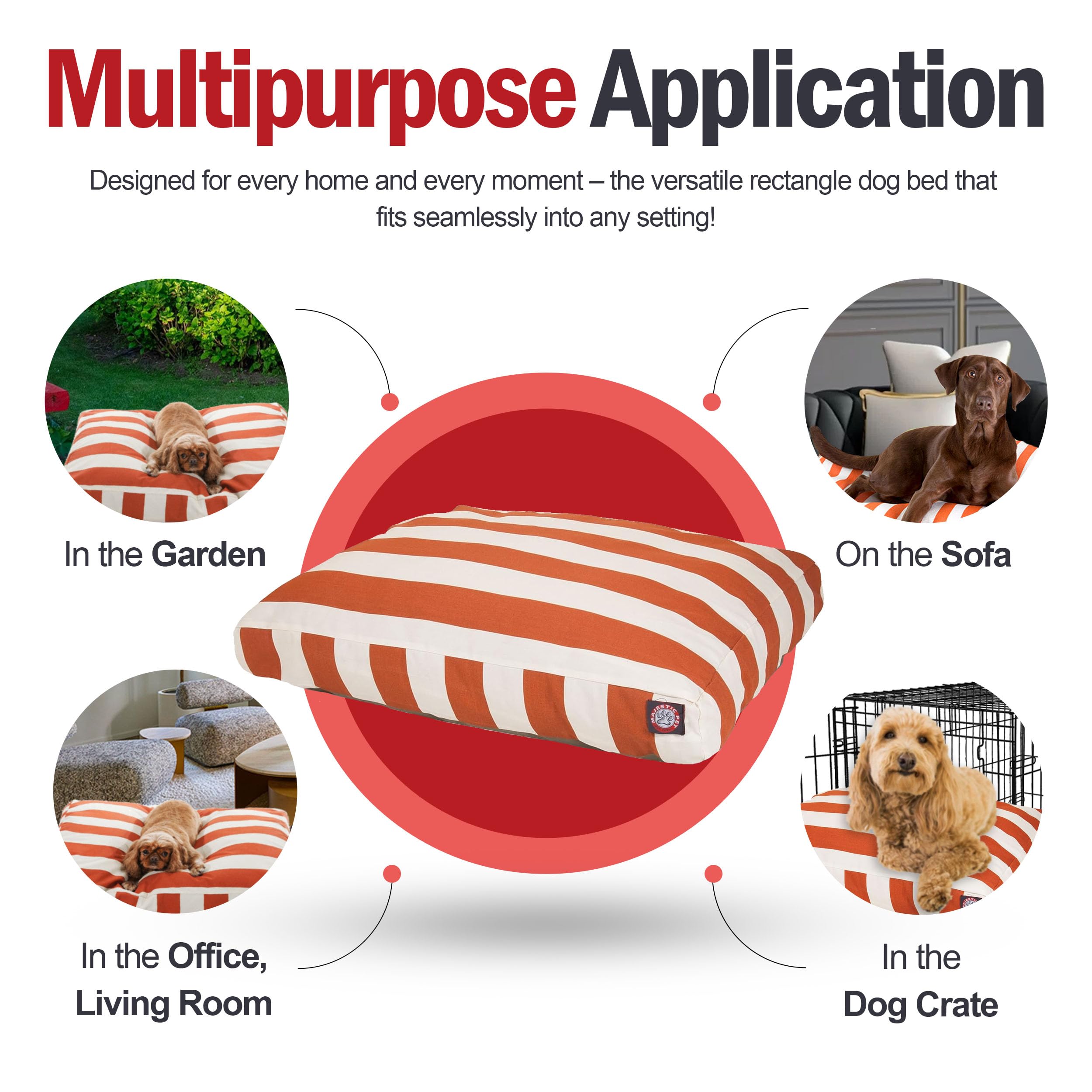 Majestic Pet Medium Washable Dog Bed – Non-Slip Rectangle Pet Bed for Crates & Kennels – Removable Cover – 36x29x4 Inch Comfy Bed for Medium Breed Dogs (Burnt Orange) – Perfect for Indoor Sleeping, Lounging & Travel
