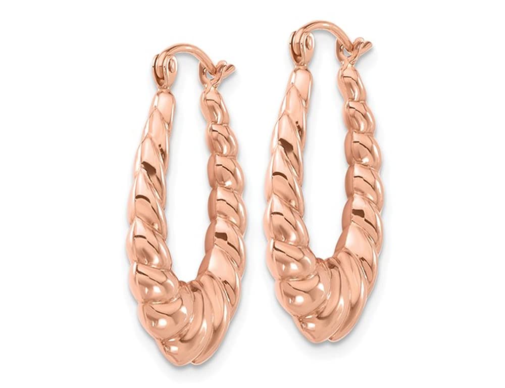 14K Rose Gold Scalloped Hoop Earrings for Women - Dainty Pink Gold Polished Huggie Hoops - Perfect for Everyday Wear, Date Night & Special Occasions