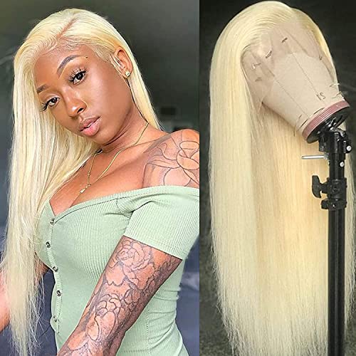 613 Blonde Straight Human Hair Lace Front Wig 26 Inch - 13x4 Transparent Lace Frontal Wig with Pre-Plucked Hairline & Baby Hair for Black Women | Natural Look for Daily Wear, Parties & Special Occasions